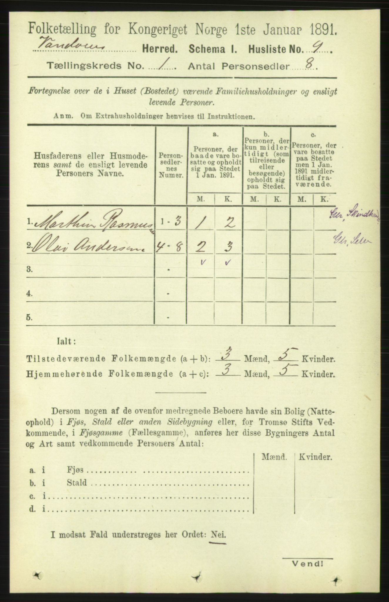 RA, 1891 census for 1511 Vanylven, 1891, p. 29