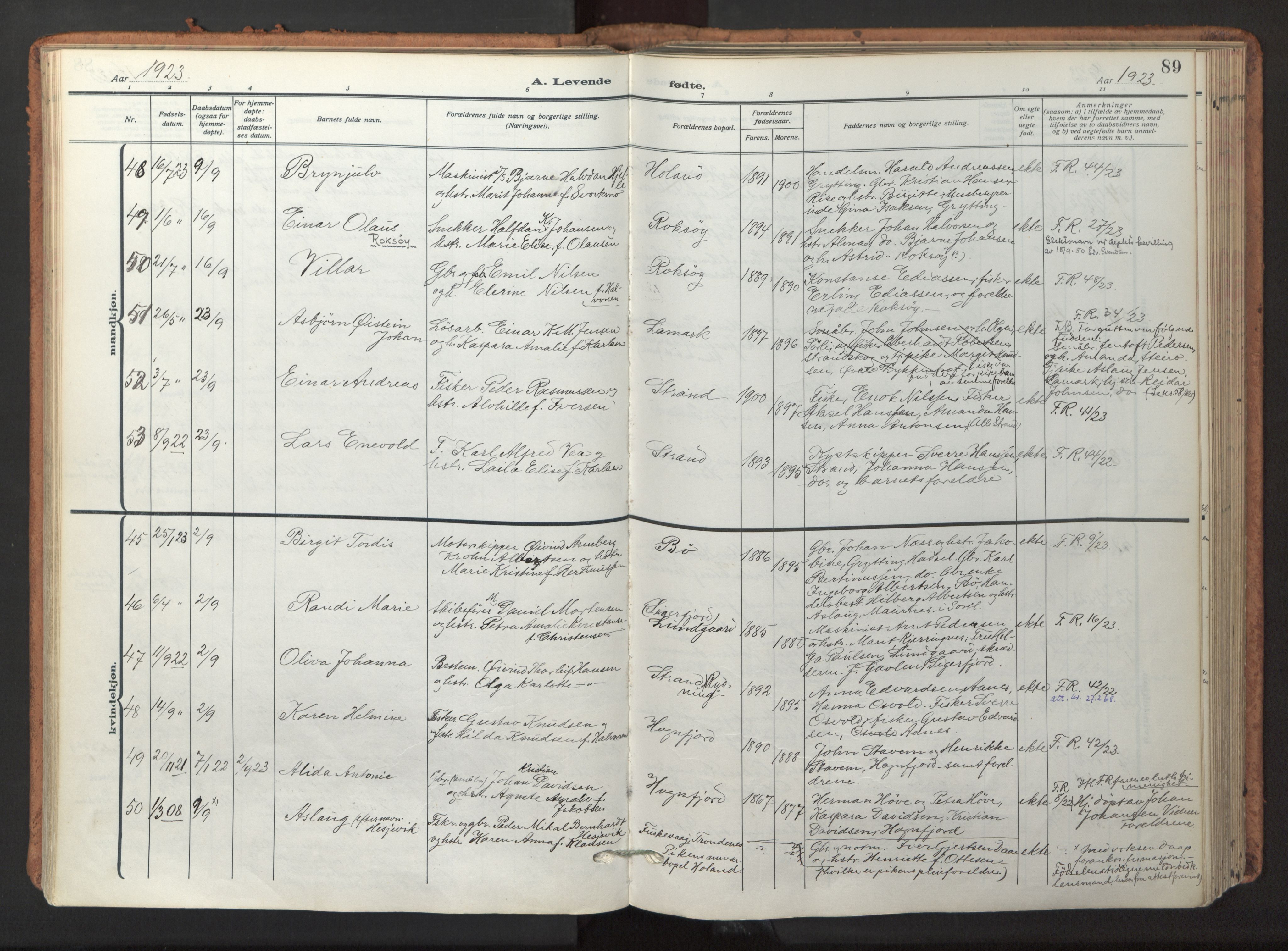 Ministerialprotokoller, klokkerbøker og fødselsregistre - Nordland, SAT/A-1459/895/L1374: Parish register (official) no. 895A09, 1915-1925, p. 89
