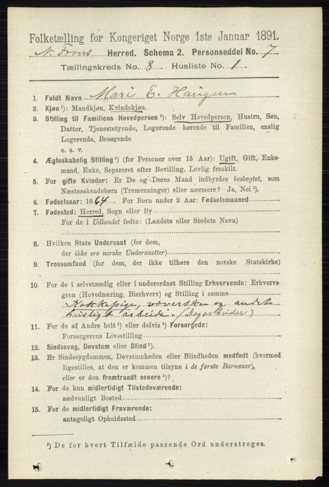 RA, 1891 census for 0518 Nord-Fron, 1891, p. 3427