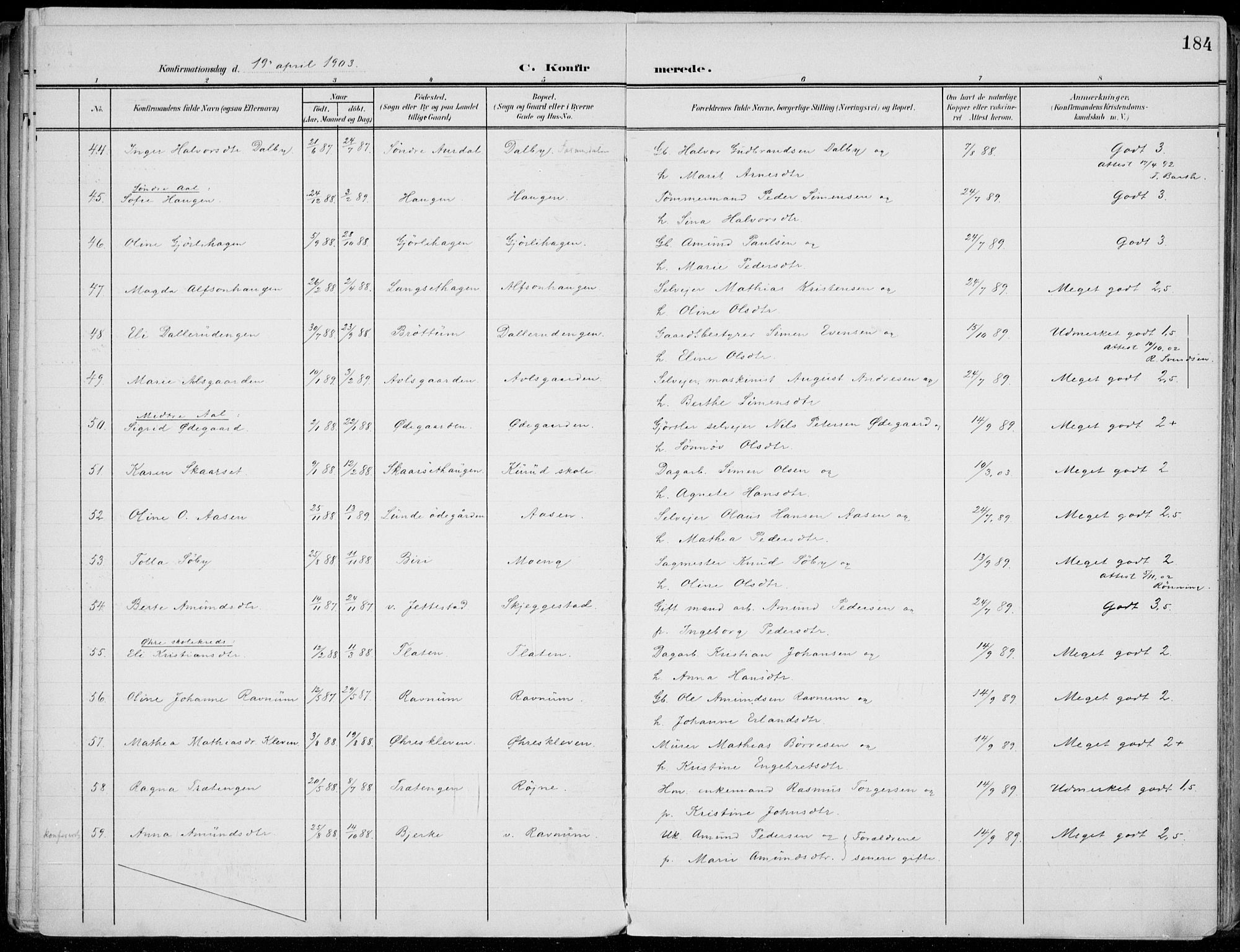Lillehammer prestekontor, SAH/PREST-088/H/Ha/Haa/L0001: Parish register (official) no. 1, 1901-1916, p. 184