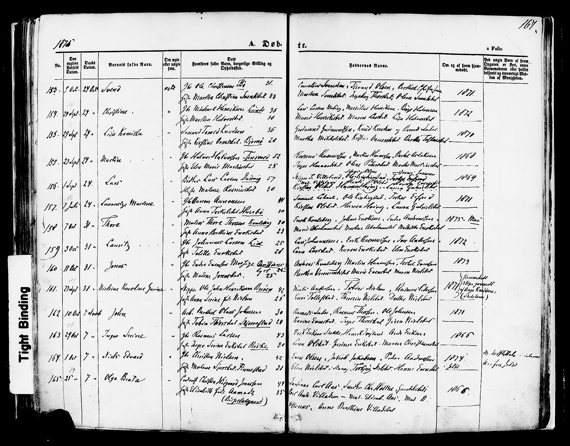 Hetland sokneprestkontor, AV/SAST-A-101826/30/30BA/L0003: Parish register (official) no. A 3, 1862-1876, p. 167