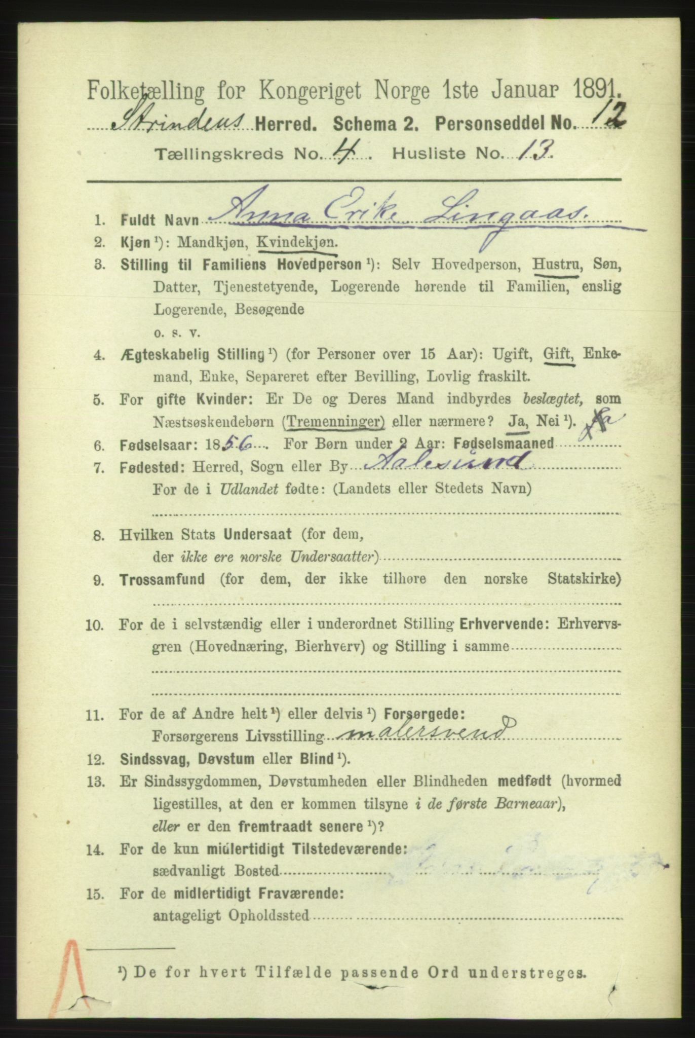 RA, 1891 census for 1660 Strinda, 1891, p. 3978