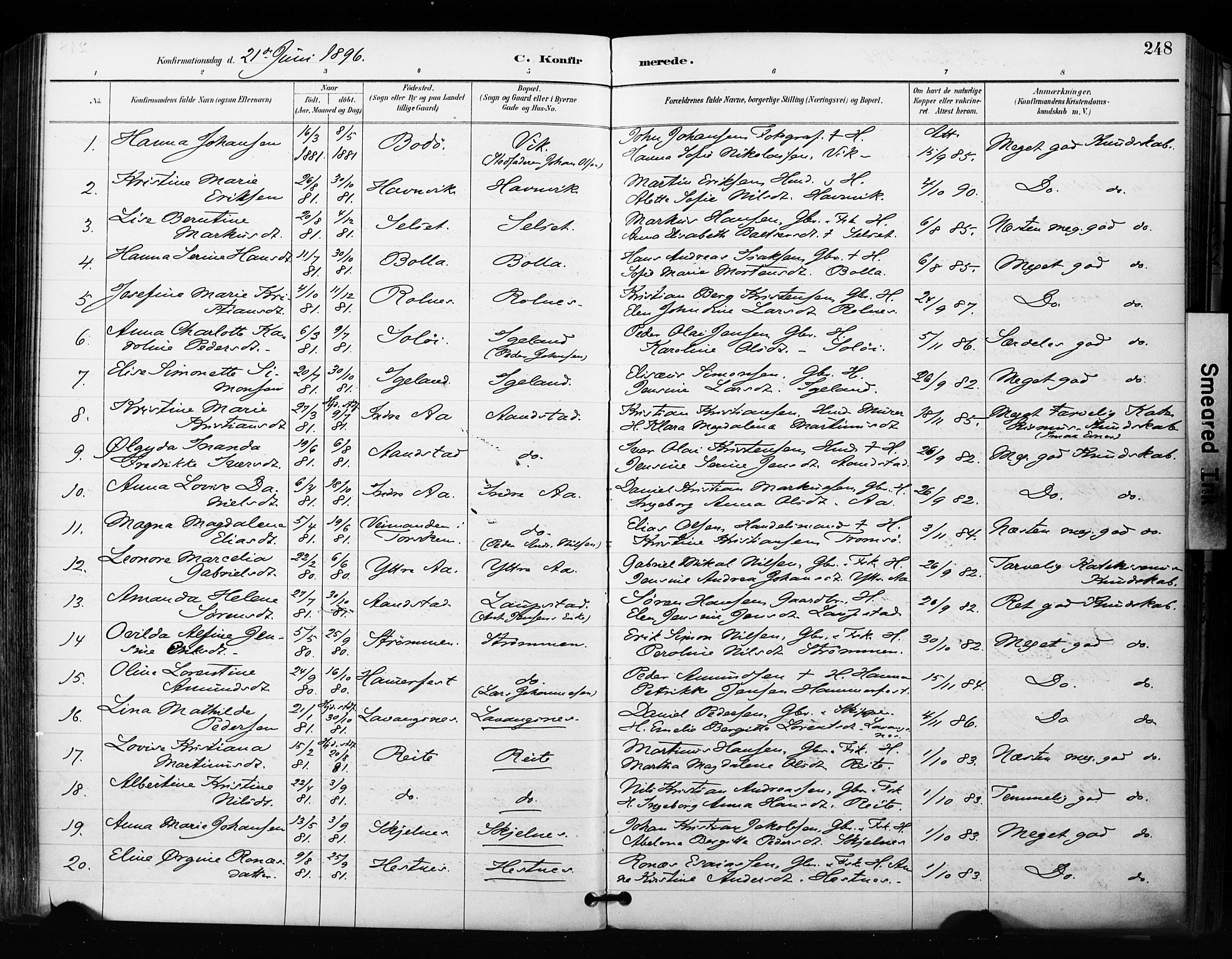 Ibestad sokneprestembete, SATØ/S-0077/H/Ha/Haa/L0012kirke: Parish register (official) no. 12, 1890-1900, p. 248