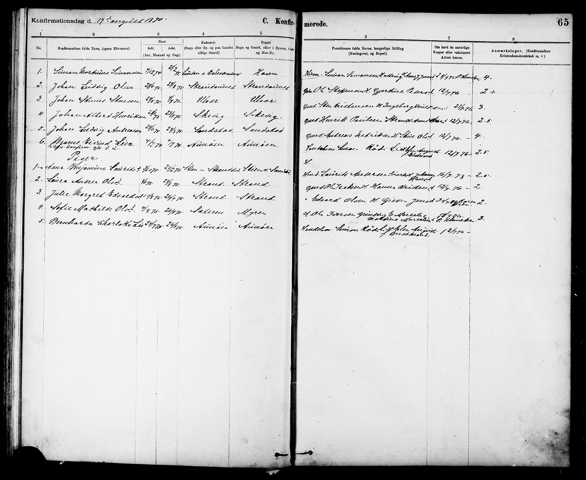 Ministerialprotokoller, klokkerbøker og fødselsregistre - Sør-Trøndelag, AV/SAT-A-1456/639/L0573: Parish register (copy) no. 639C01, 1890-1905, p. 65