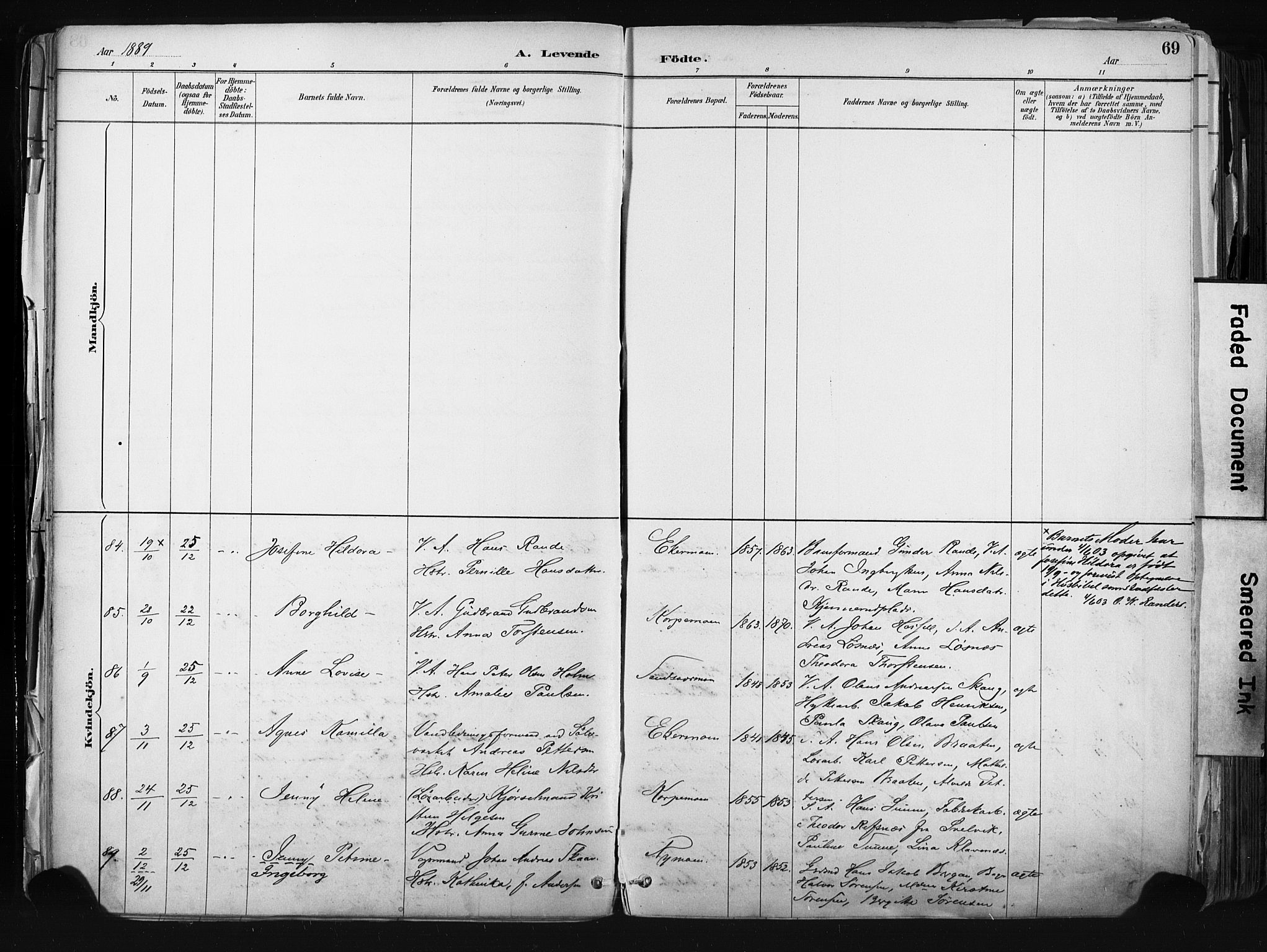 Kongsberg kirkebøker, AV/SAKO-A-22/F/Fb/L0002: Parish register (official) no. II 2, 1886-1896, p. 69