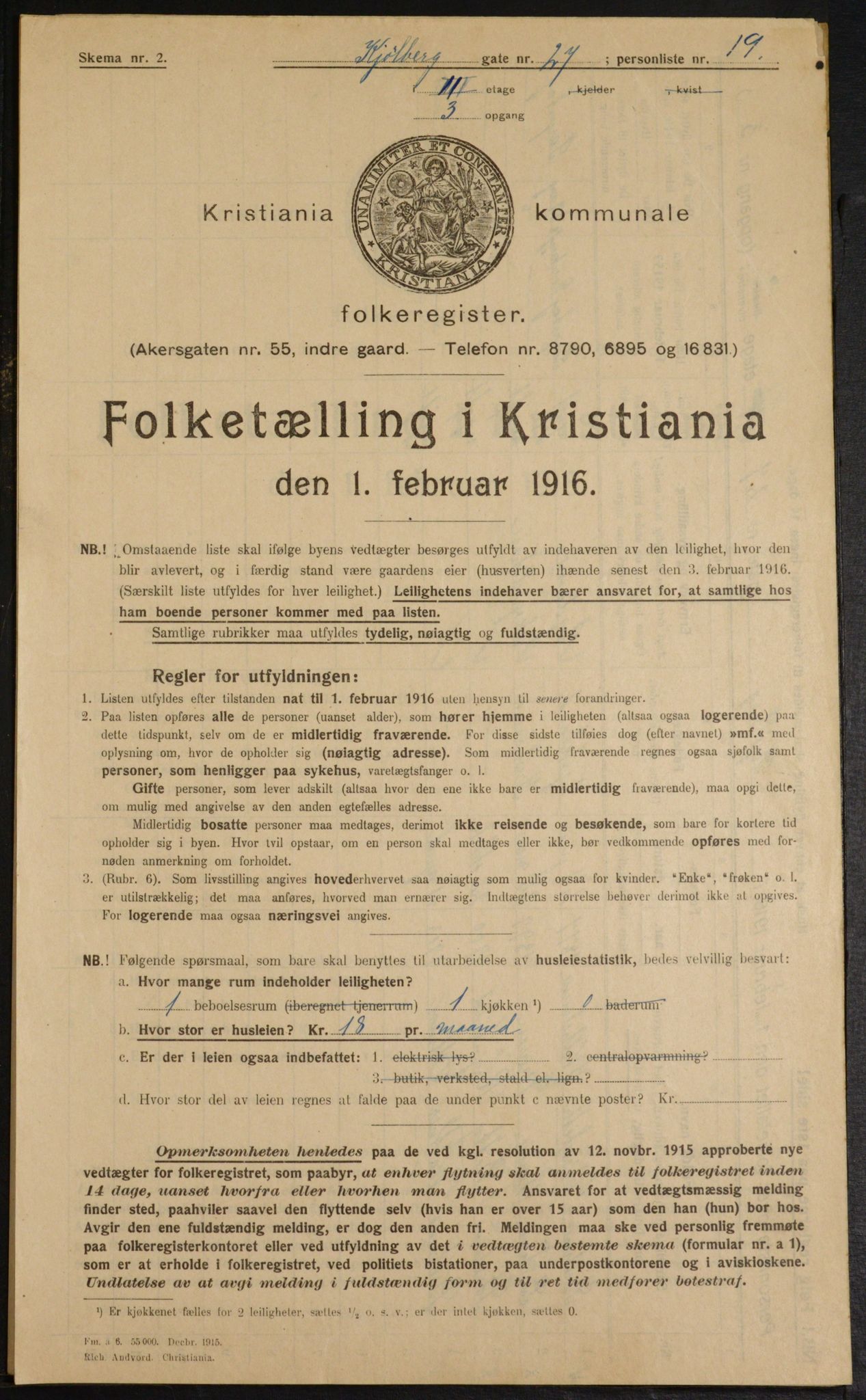 OBA, Municipal Census 1916 for Kristiania, 1916, p. 52960