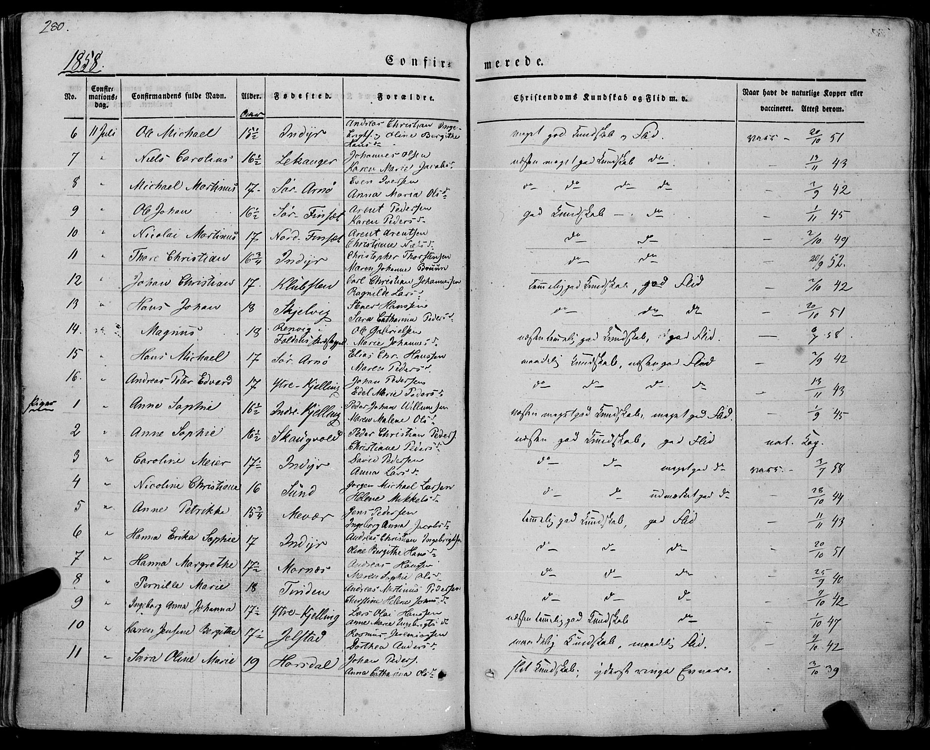 Ministerialprotokoller, klokkerbøker og fødselsregistre - Nordland, AV/SAT-A-1459/805/L0097: Parish register (official) no. 805A04, 1837-1861, p. 280