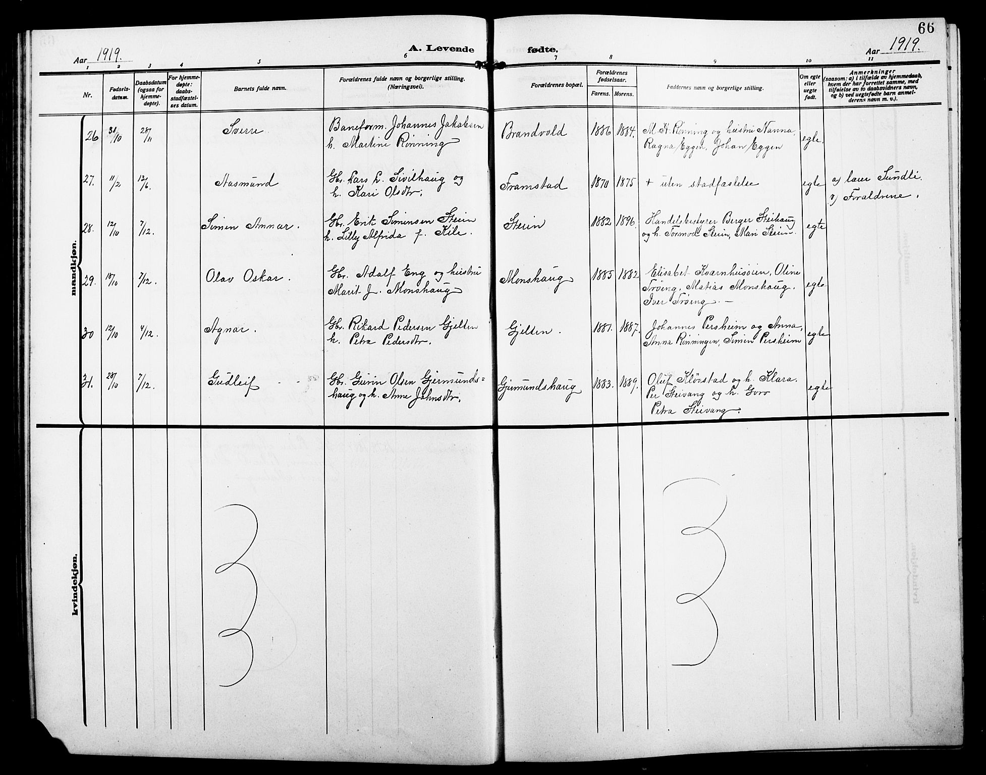 Alvdal prestekontor, AV/SAH-PREST-060/H/Ha/Hab/L0005: Parish register (copy) no. 5, 1908-1923, p. 66