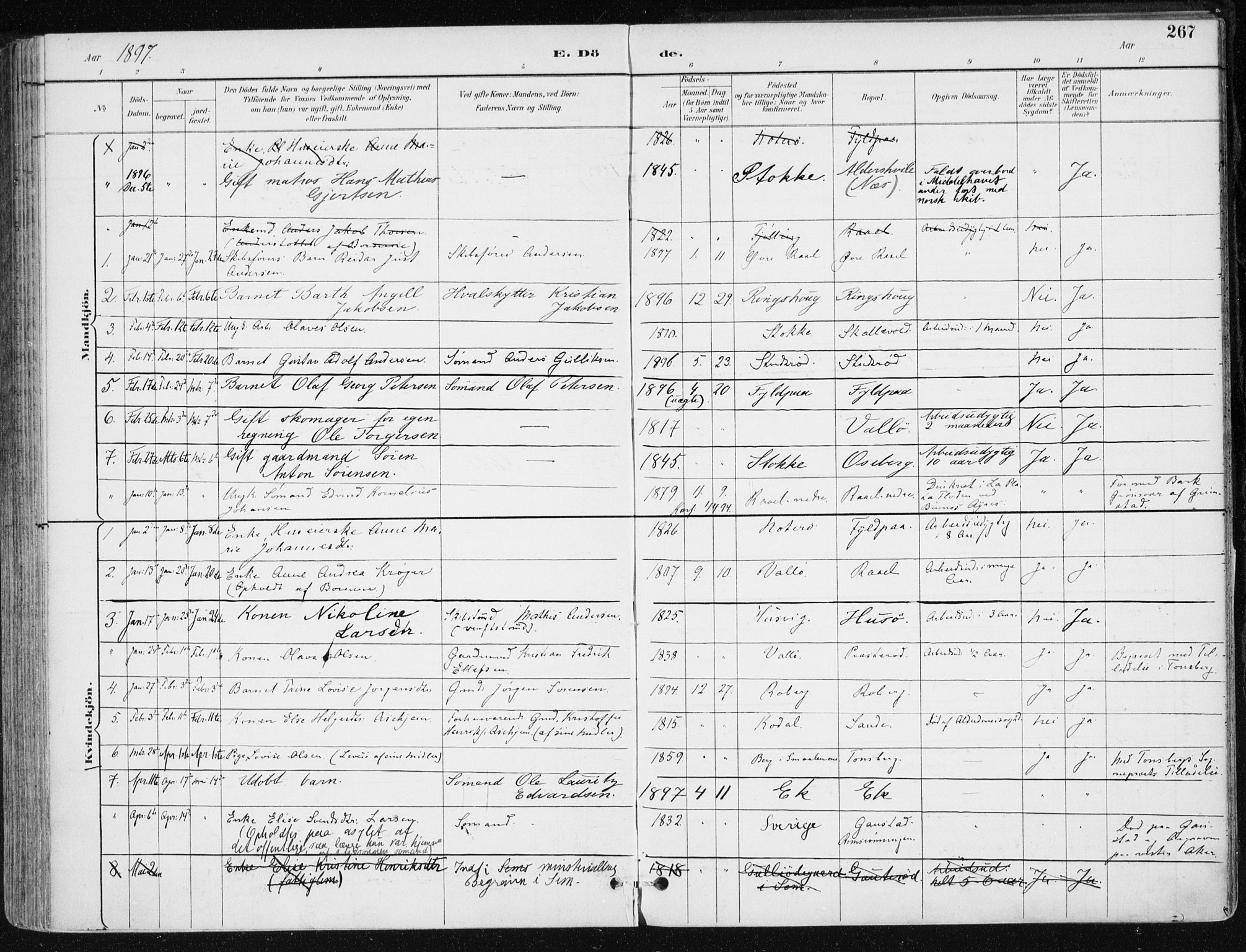 Sem kirkebøker, AV/SAKO-A-5/F/Fb/L0005: Parish register (official) no. II 5, 1892-1904, p. 267