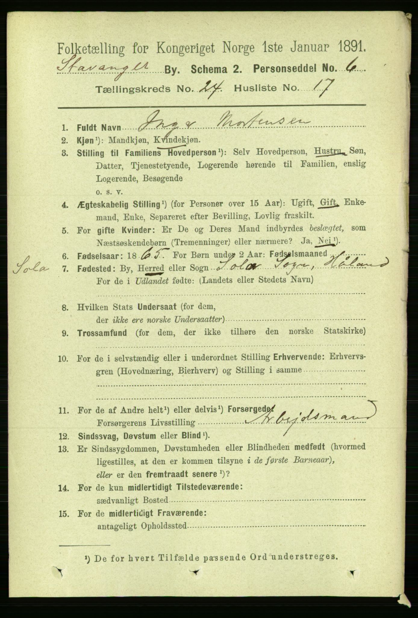 RA, 1891 census for 1103 Stavanger, 1891, p. 26498