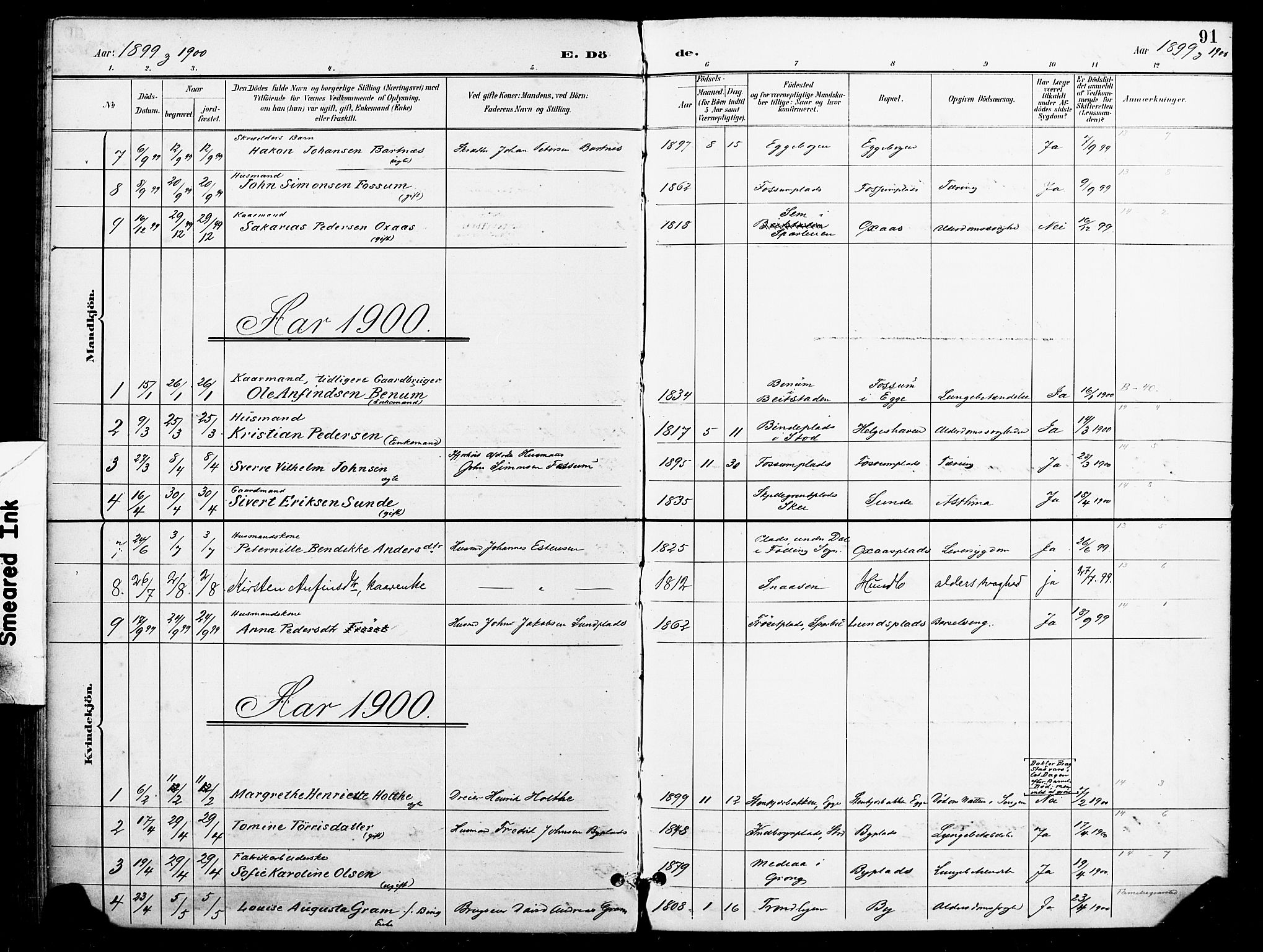 Ministerialprotokoller, klokkerbøker og fødselsregistre - Nord-Trøndelag, SAT/A-1458/740/L0379: Parish register (official) no. 740A02, 1895-1907, p. 91