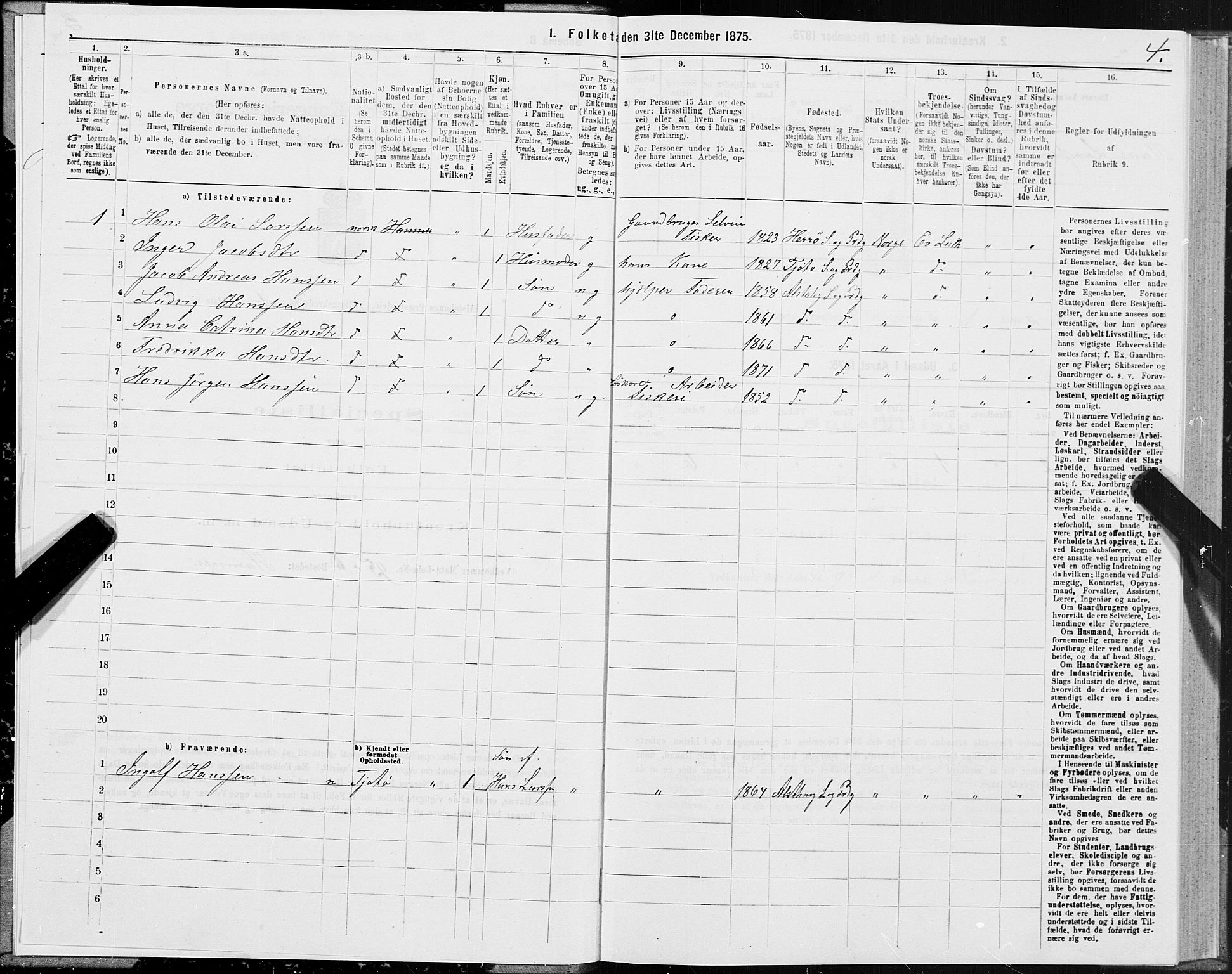 SAT, 1875 census for 1820P Alstahaug, 1875, p. 1004