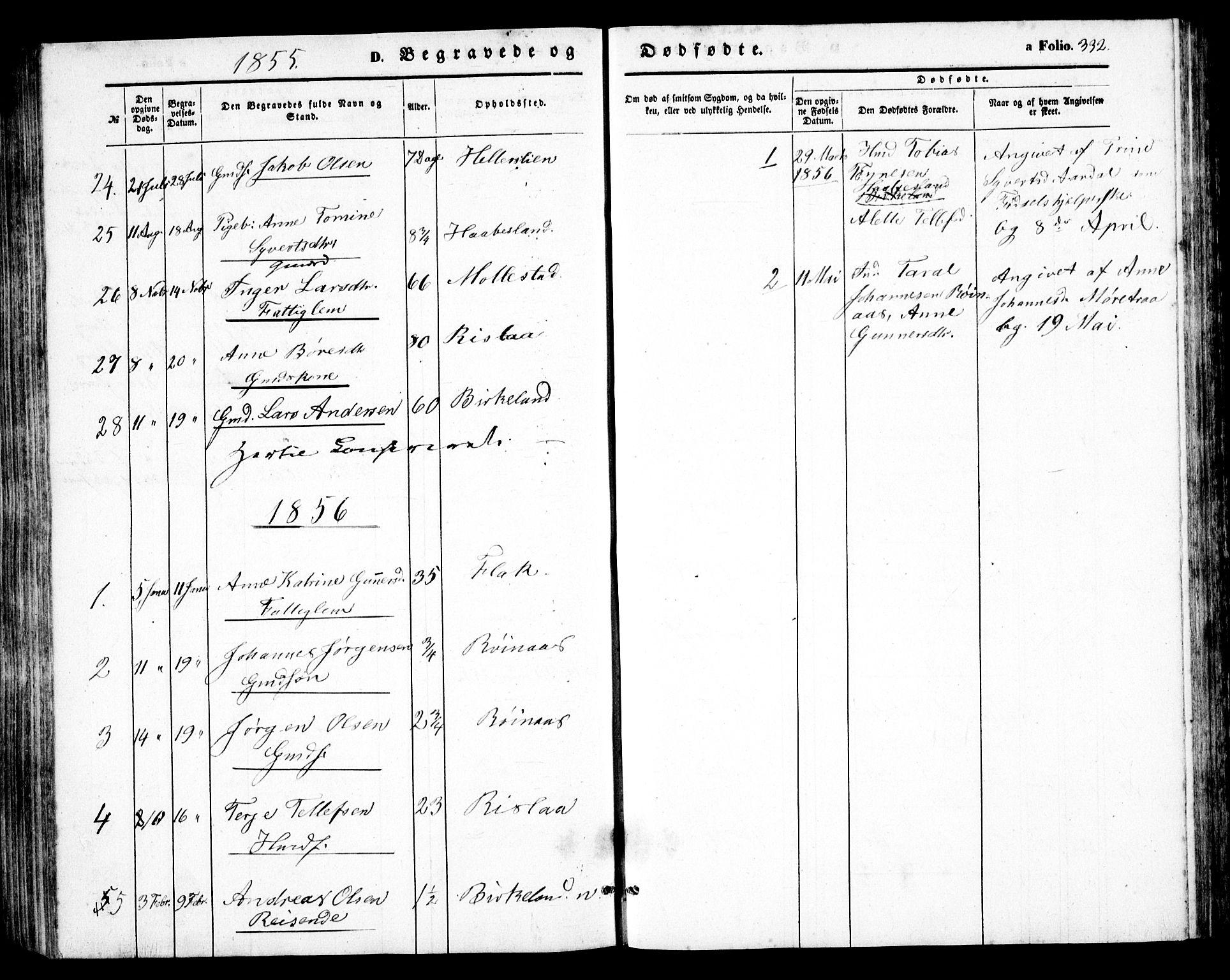 Birkenes sokneprestkontor, AV/SAK-1111-0004/F/Fb/L0002: Parish register (copy) no. B 2, 1849-1876, p. 332