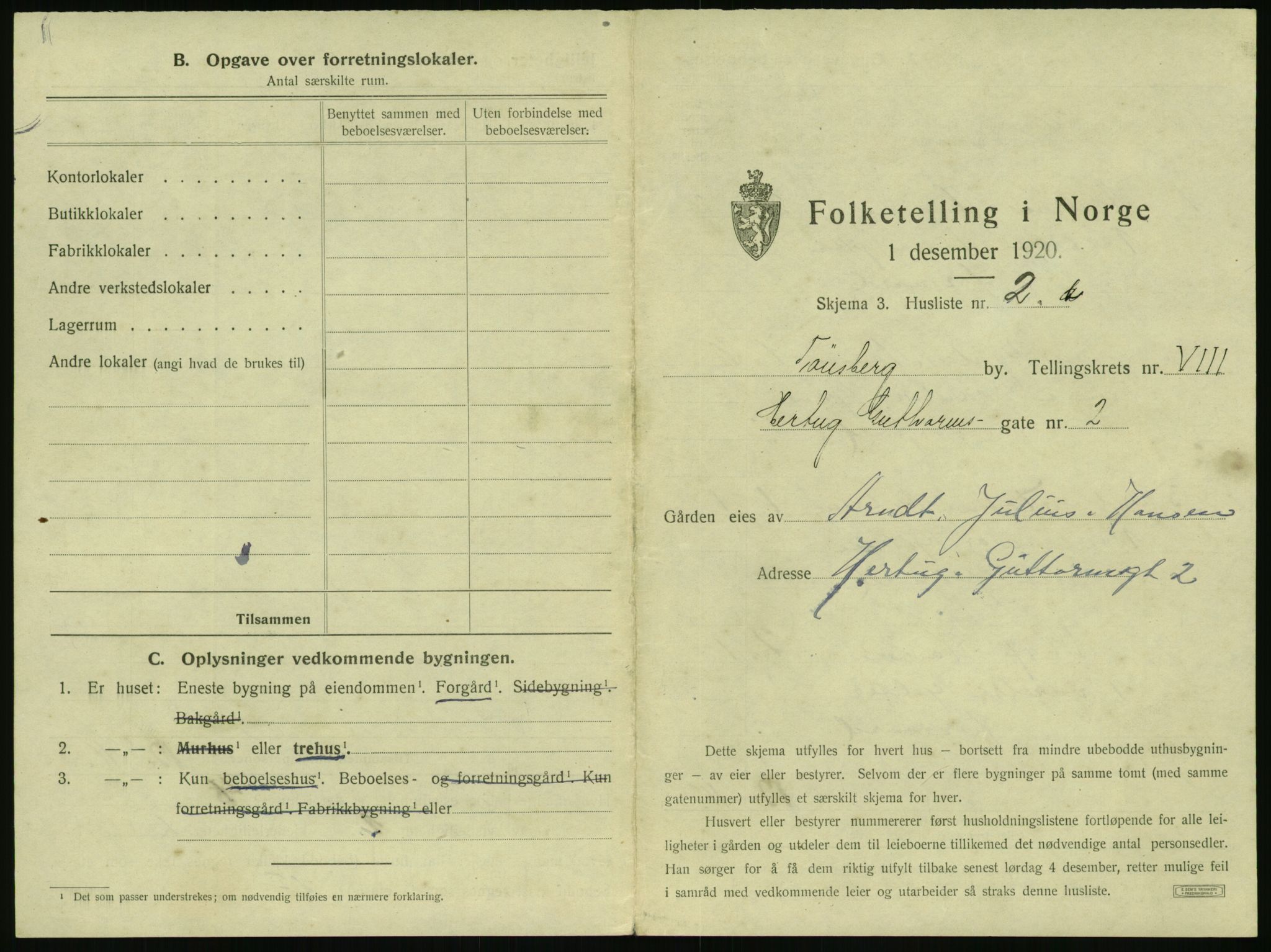 SAKO, 1920 census for Tønsberg, 1920, p. 815