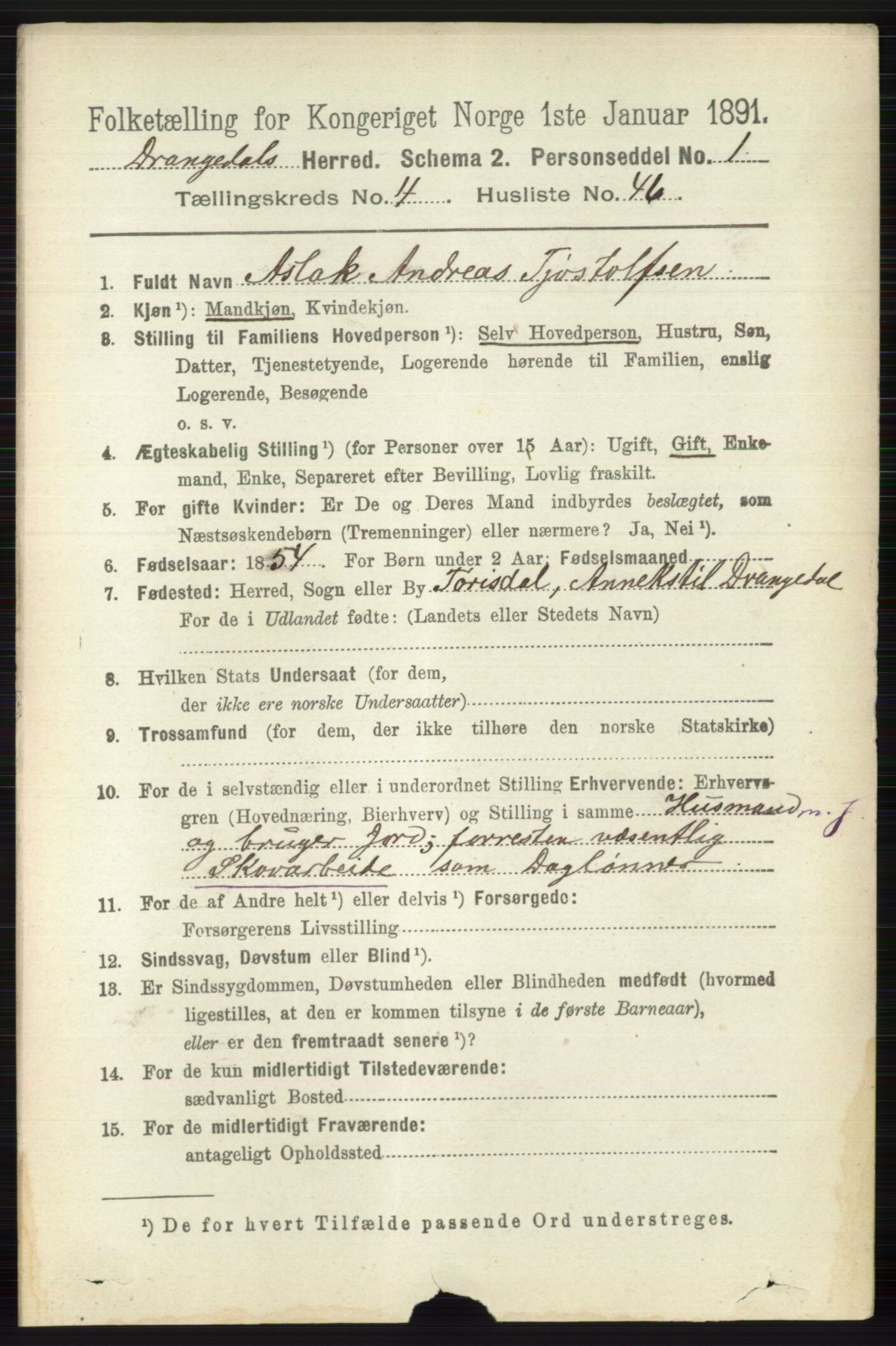 RA, 1891 census for 0817 Drangedal, 1891, p. 1618