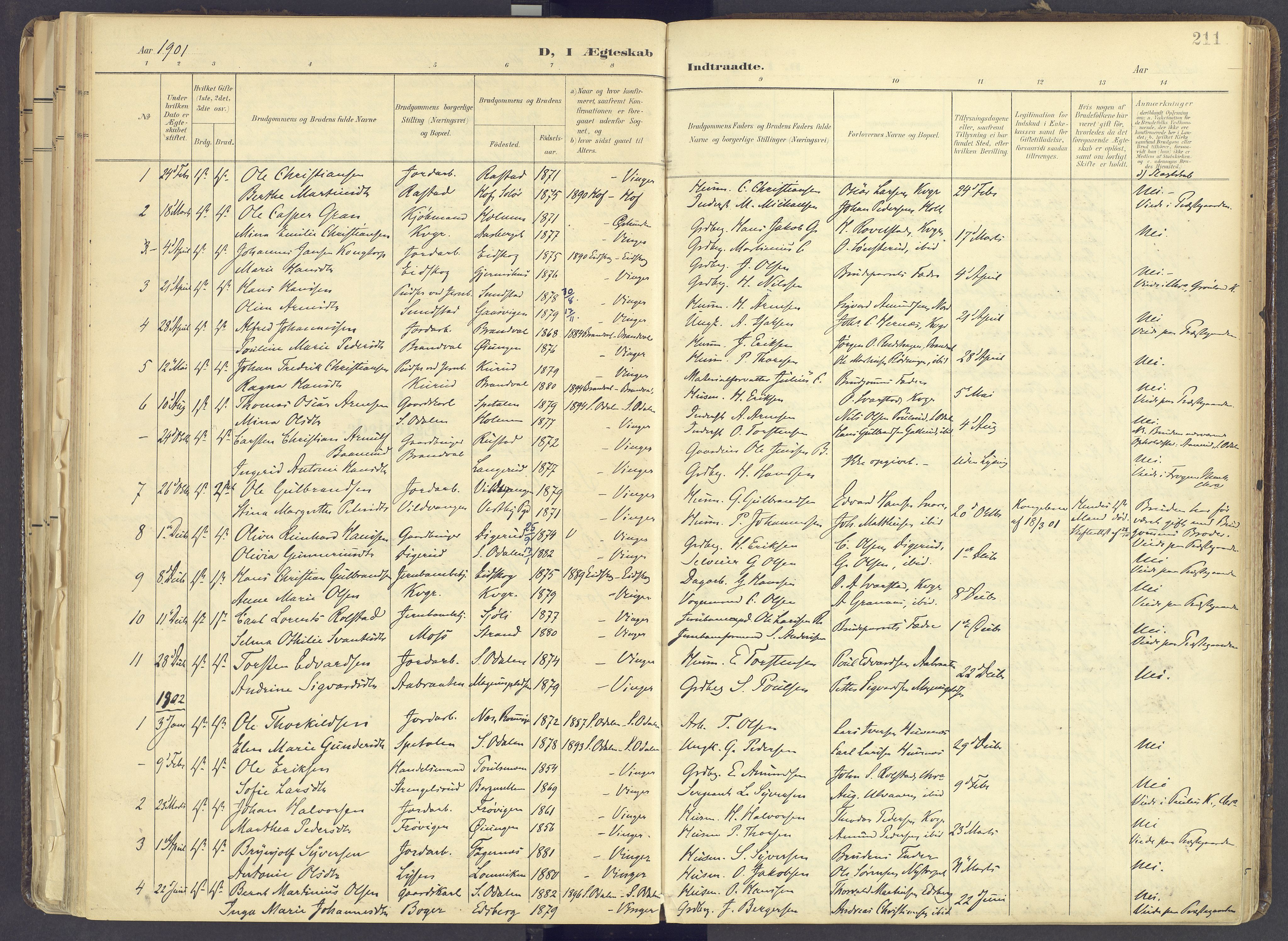 Vinger prestekontor, SAH/PREST-024/H/Ha/Haa/L0017: Parish register (official) no. 17, 1901-1927, p. 211