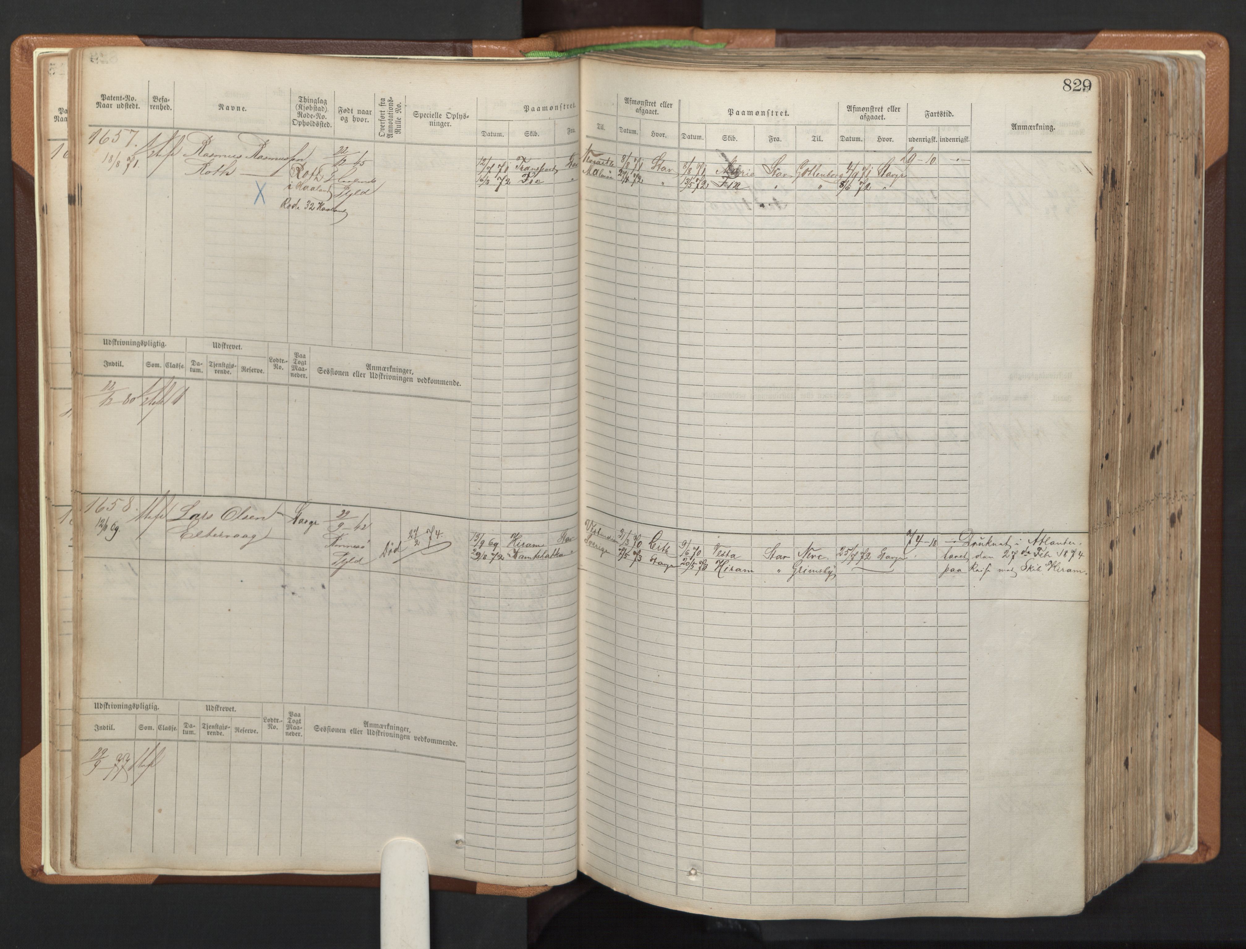 Stavanger sjømannskontor, AV/SAST-A-102006/F/Fb/Fbb/L0006: Sjøfartshovedrulle, patentnr. 1607-2402 (del 3), 1869-1880, p. 28