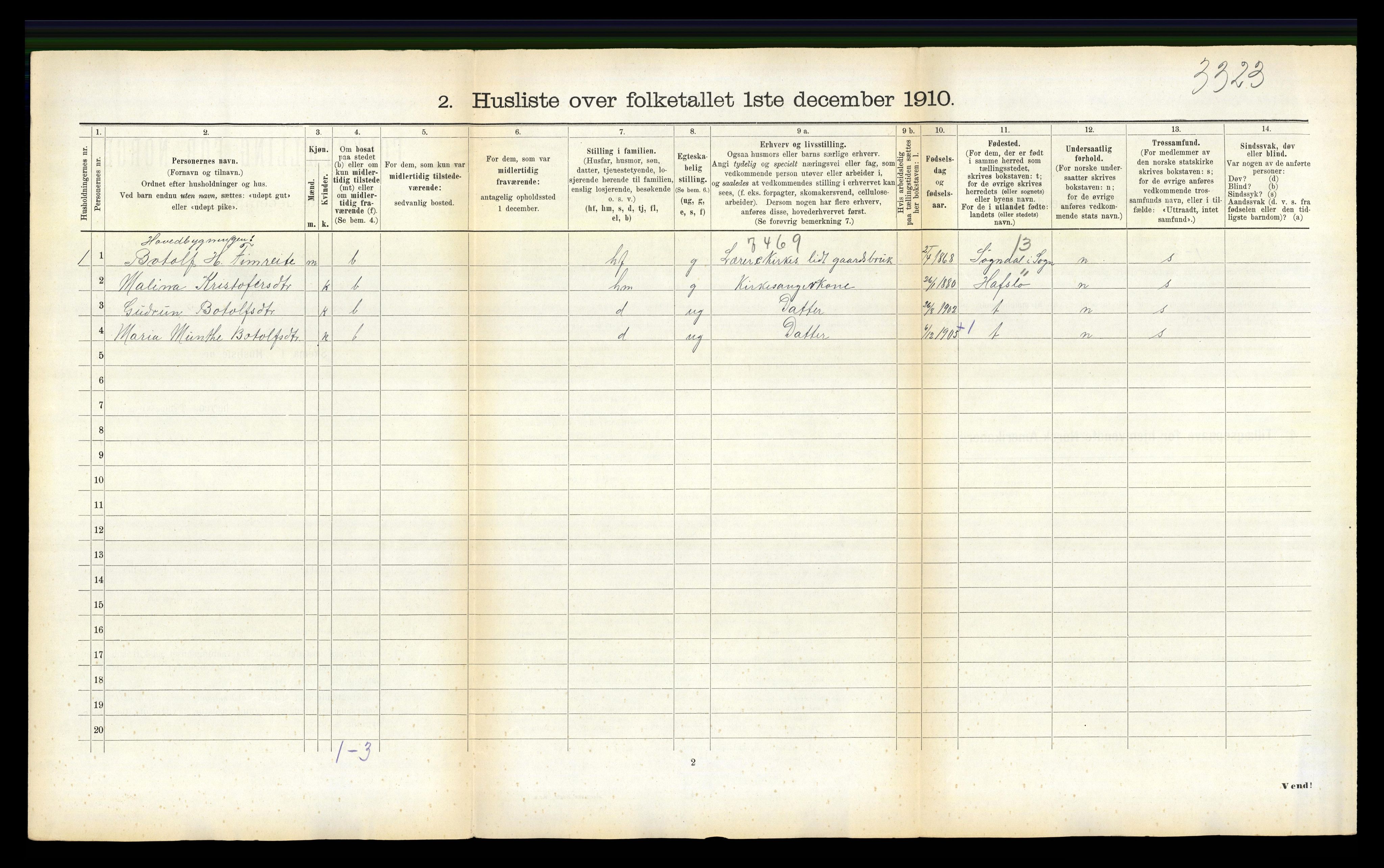 RA, 1910 census for Balestrand, 1910, p. 757