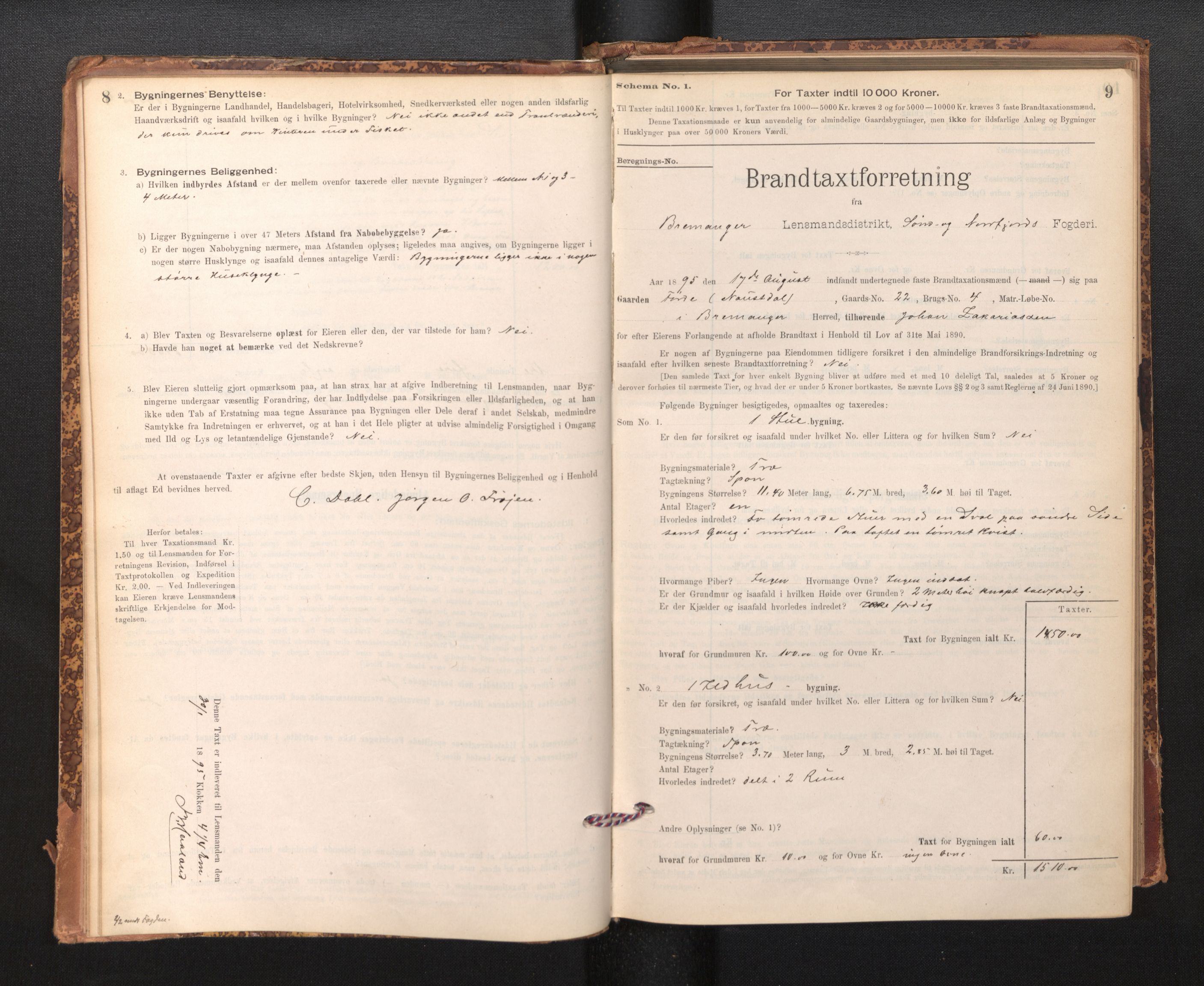 Lensmannen i Bremanger, SAB/A-26701/0012/L0007: Branntakstprotokoll, skjematakst, 1895-1936, p. 8-9