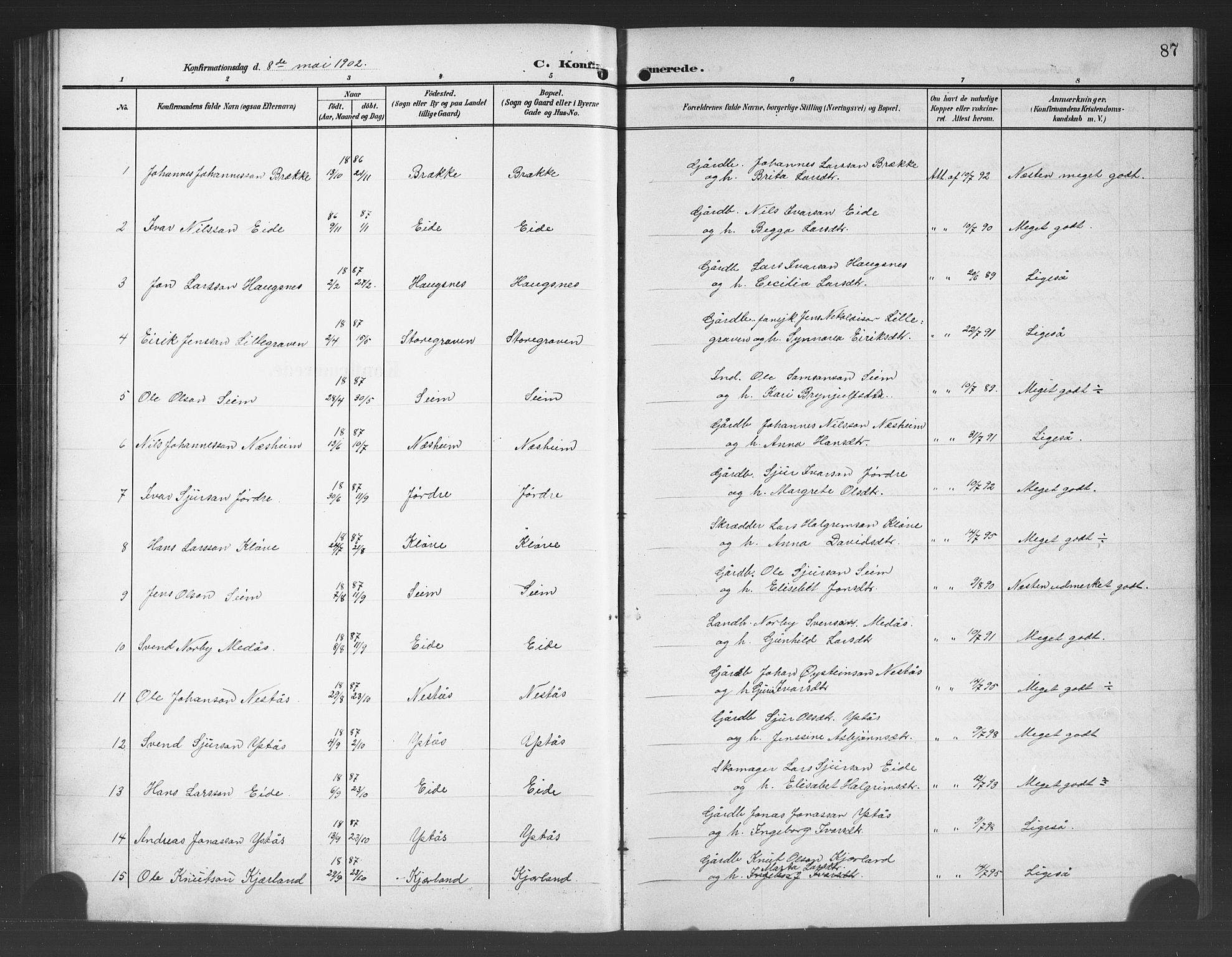 Ulvik sokneprestembete, SAB/A-78801/H/Hab: Parish register (copy) no. B 4, 1902-1923, p. 87