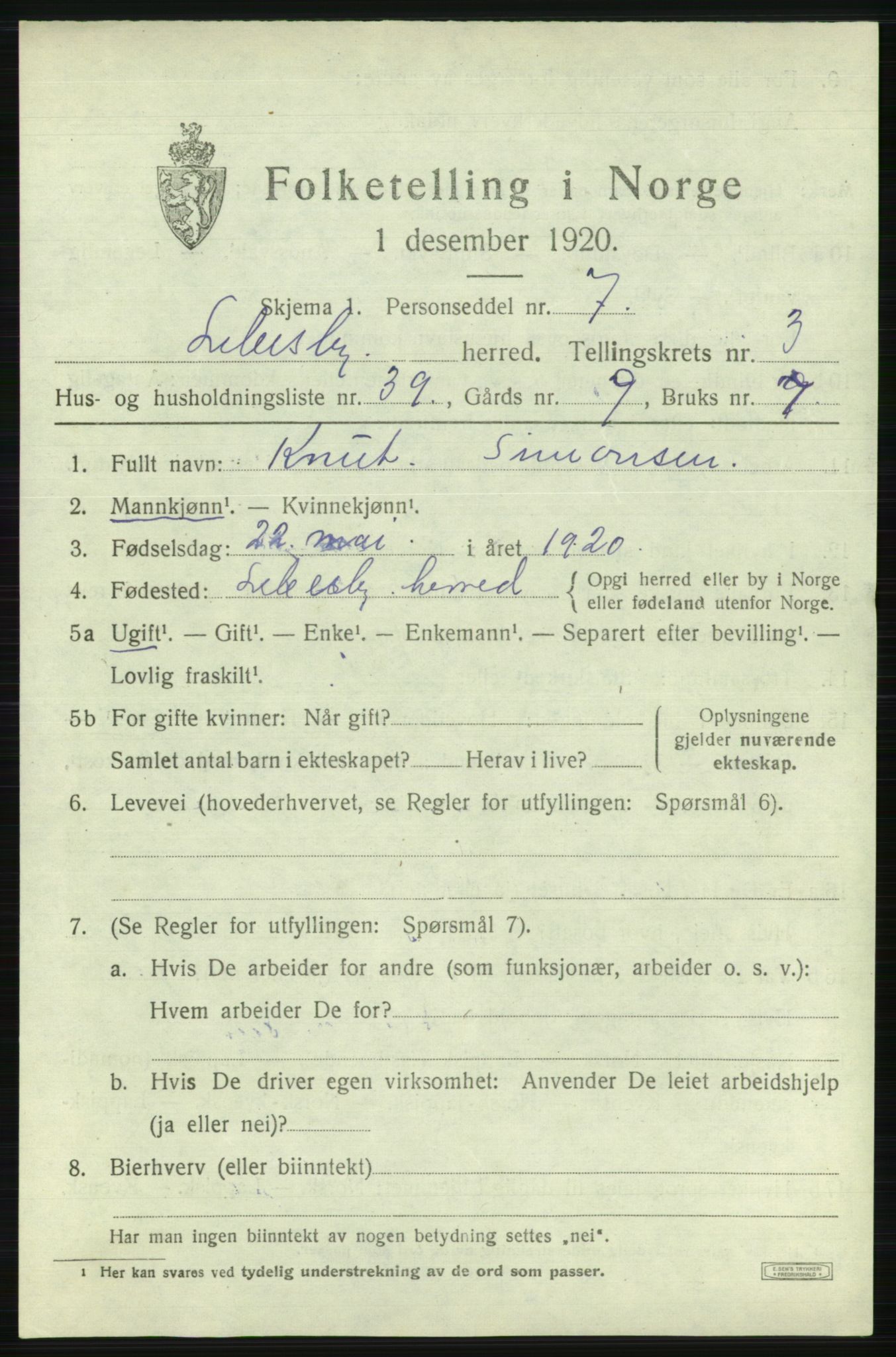 SATØ, 1920 census for Lebesby, 1920, p. 1623