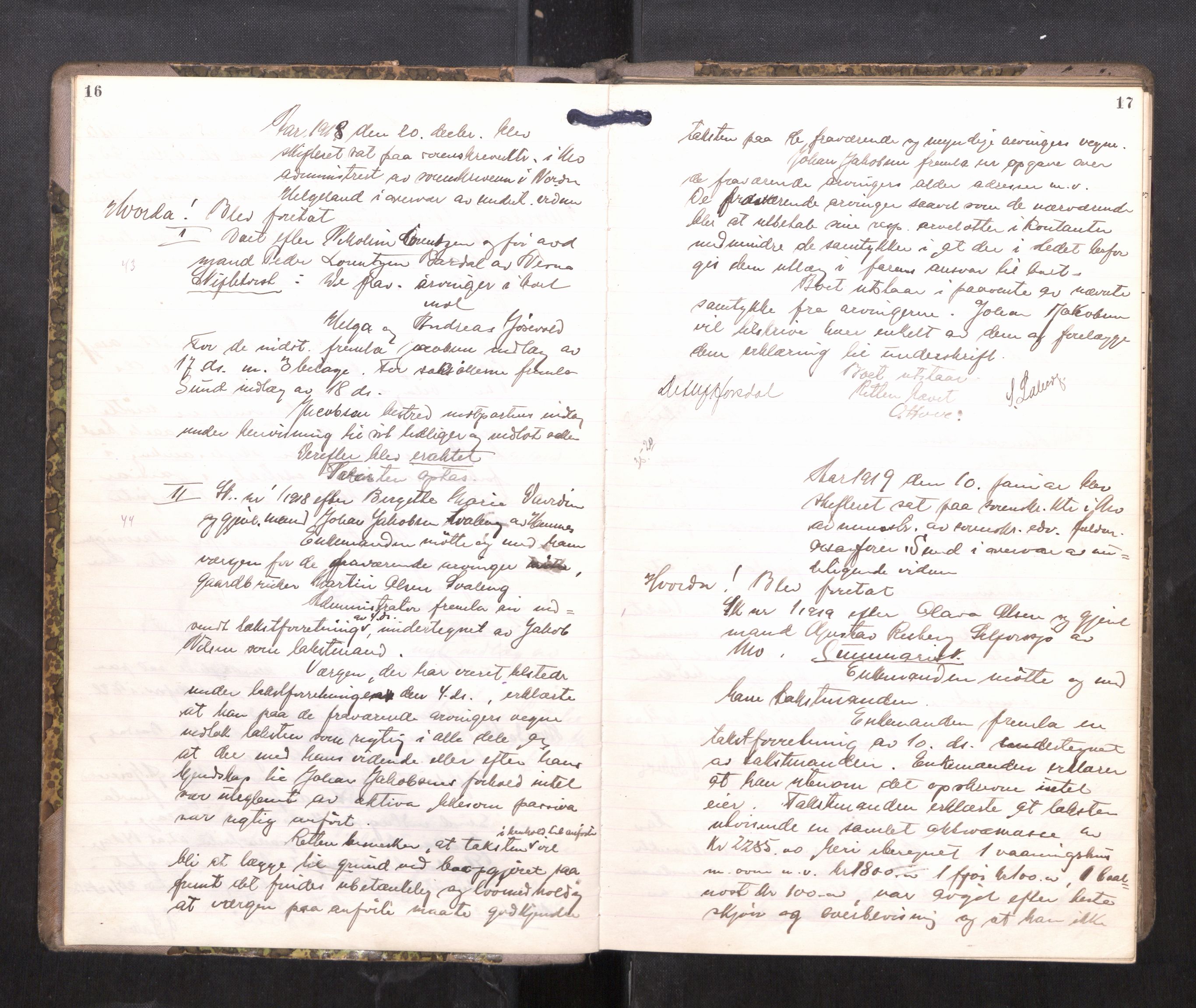 Rana sorenskriveri , AV/SAT-A-1108/1/3/3B/L0011: Skiftebehandlingsprotokoll, 1918-1922, p. 16-17