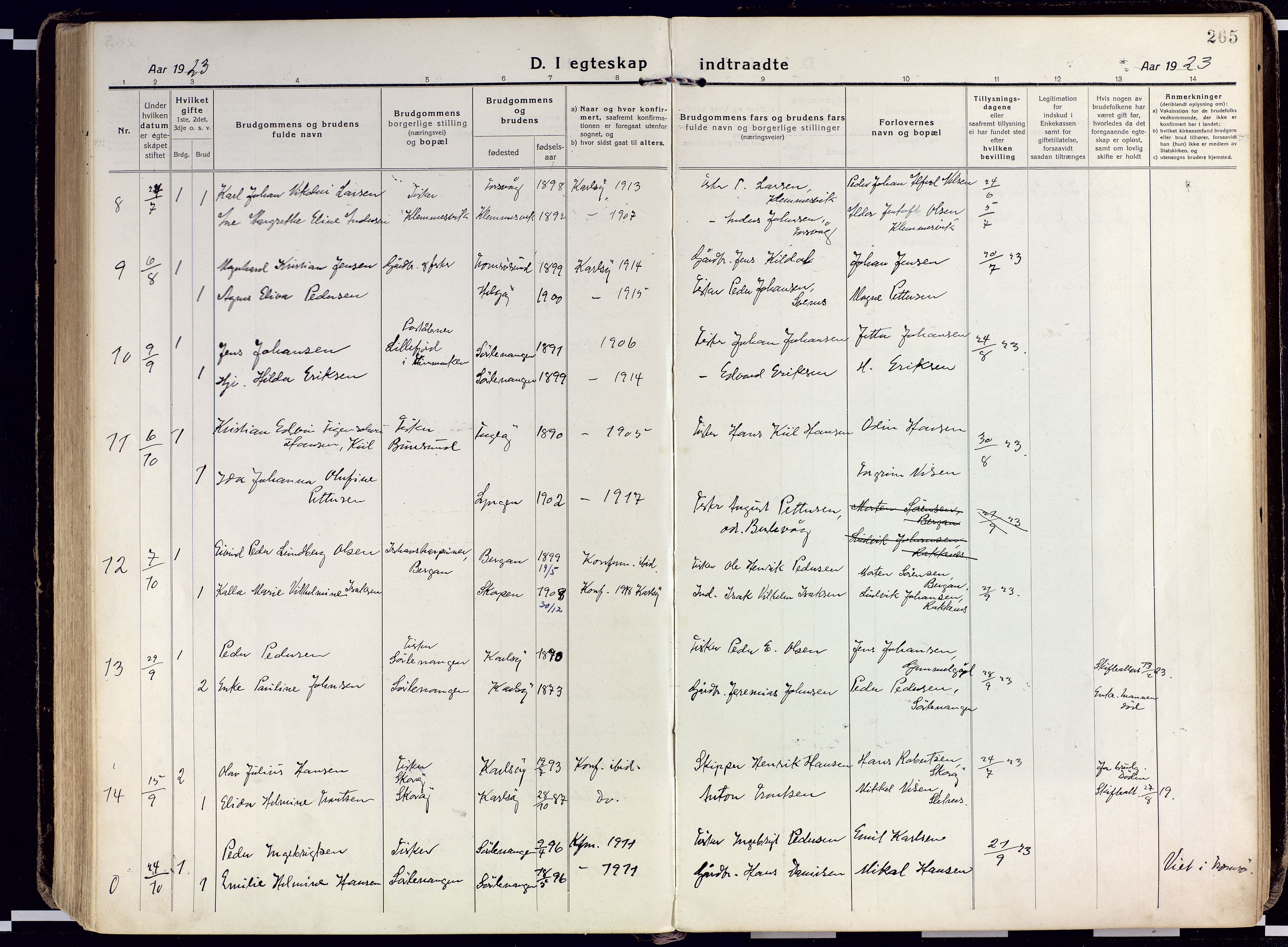 Karlsøy sokneprestembete, AV/SATØ-S-1299/H/Ha/Haa/L0015kirke: Parish register (official) no. 15, 1918-1929, p. 265