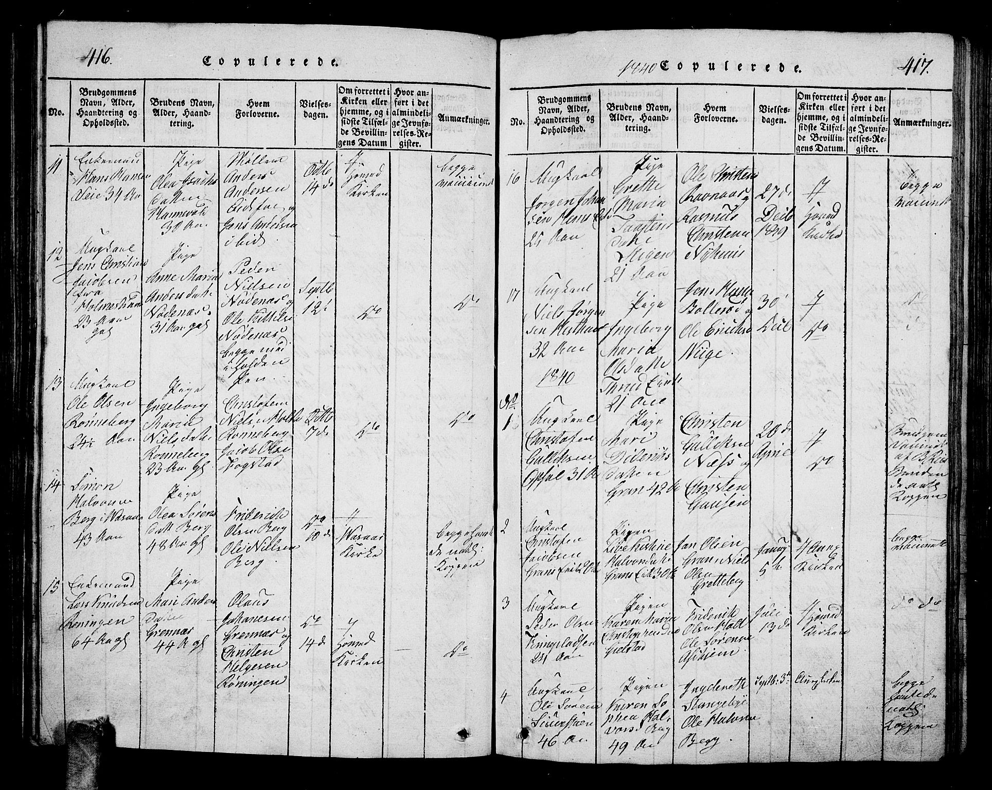 Hof kirkebøker, AV/SAKO-A-64/G/Ga/L0001: Parish register (copy) no. I 1, 1814-1844, p. 416-417