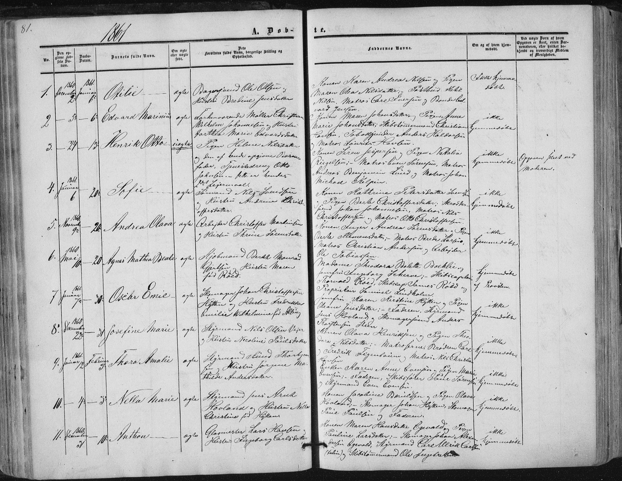 Tønsberg kirkebøker, AV/SAKO-A-330/F/Fa/L0008: Parish register (official) no. I 8, 1855-1864, p. 81