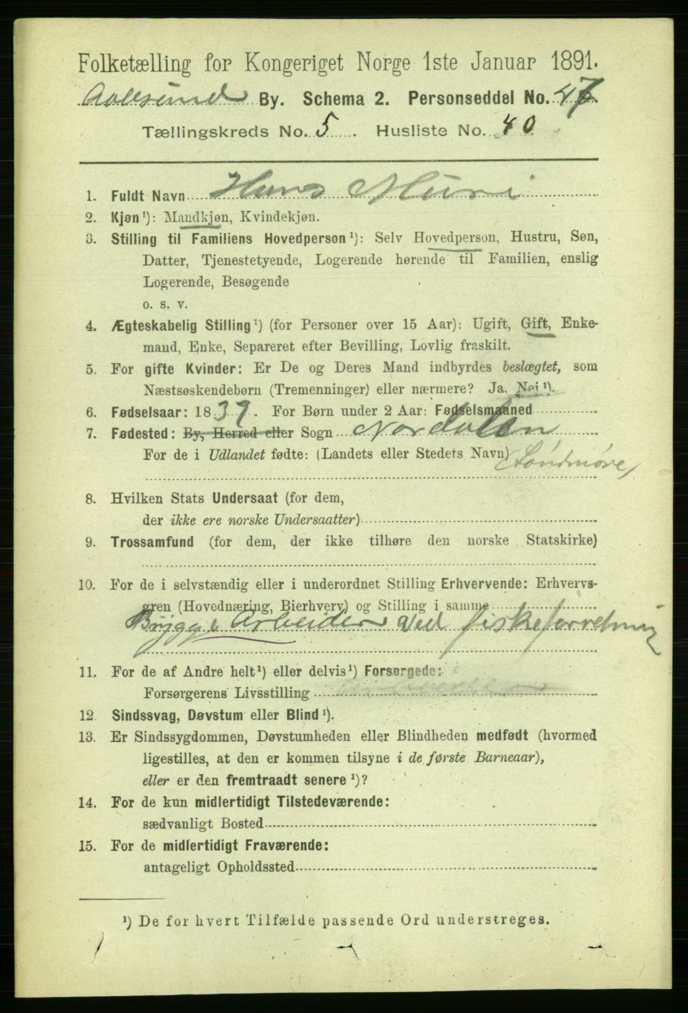 RA, 1891 census for 1501 Ålesund, 1891, p. 4342