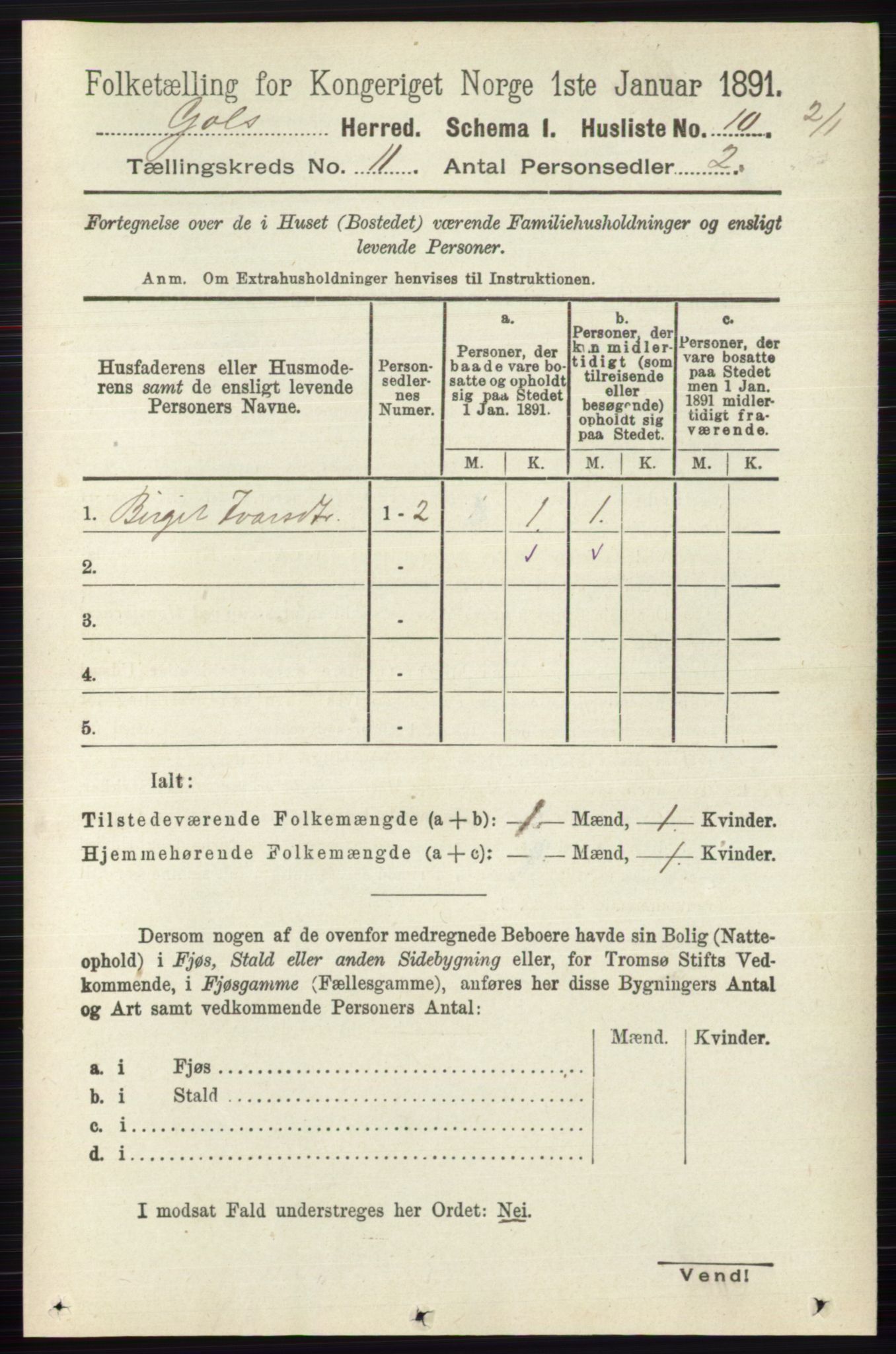 RA, 1891 census for 0617 Gol og Hemsedal, 1891, p. 4291