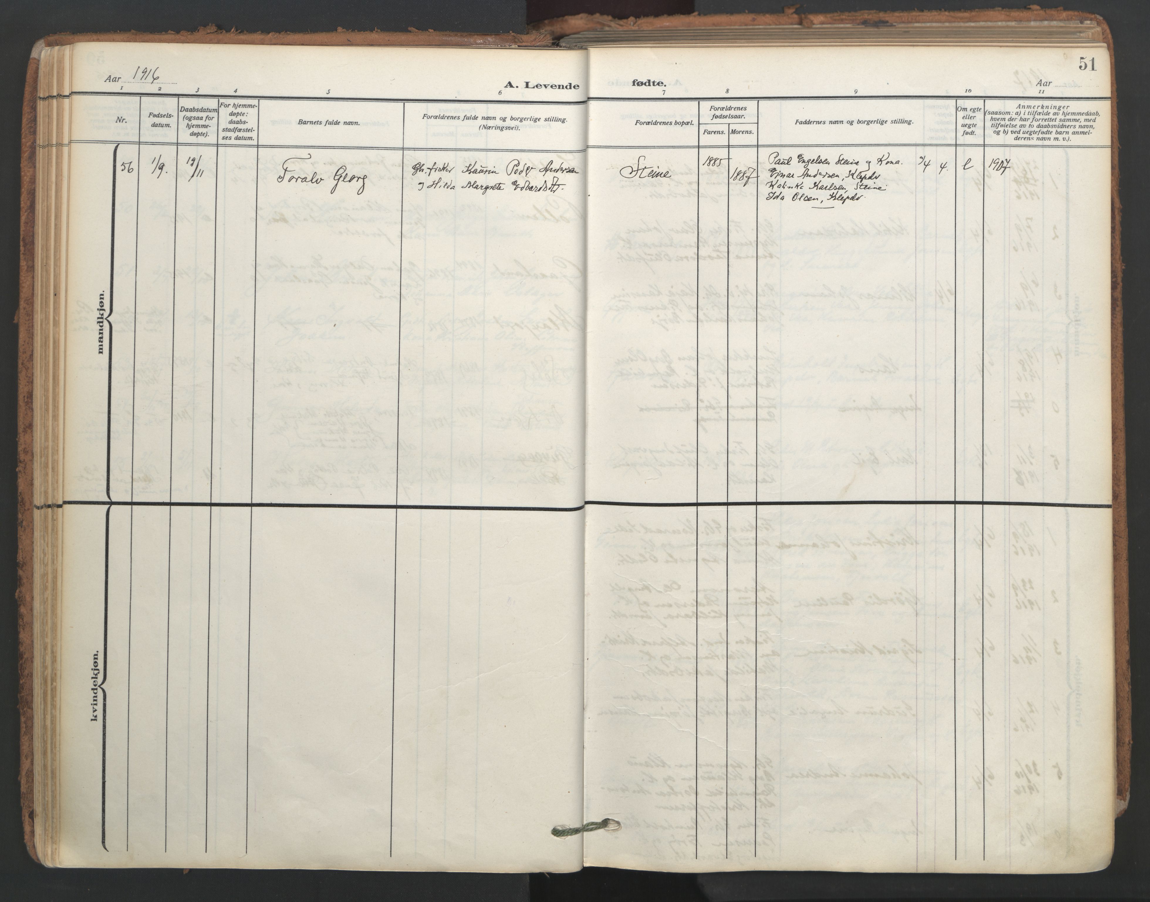 Ministerialprotokoller, klokkerbøker og fødselsregistre - Nordland, SAT/A-1459/891/L1306: Parish register (official) no. 891A11, 1911-1927, p. 51