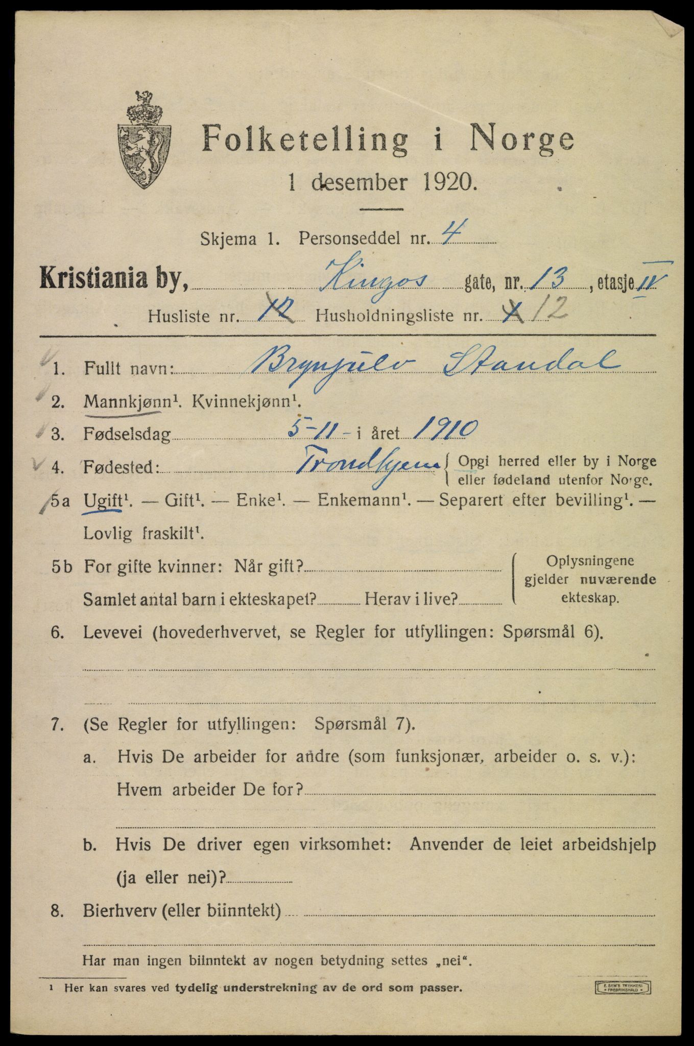 SAO, 1920 census for Kristiania, 1920, p. 333361