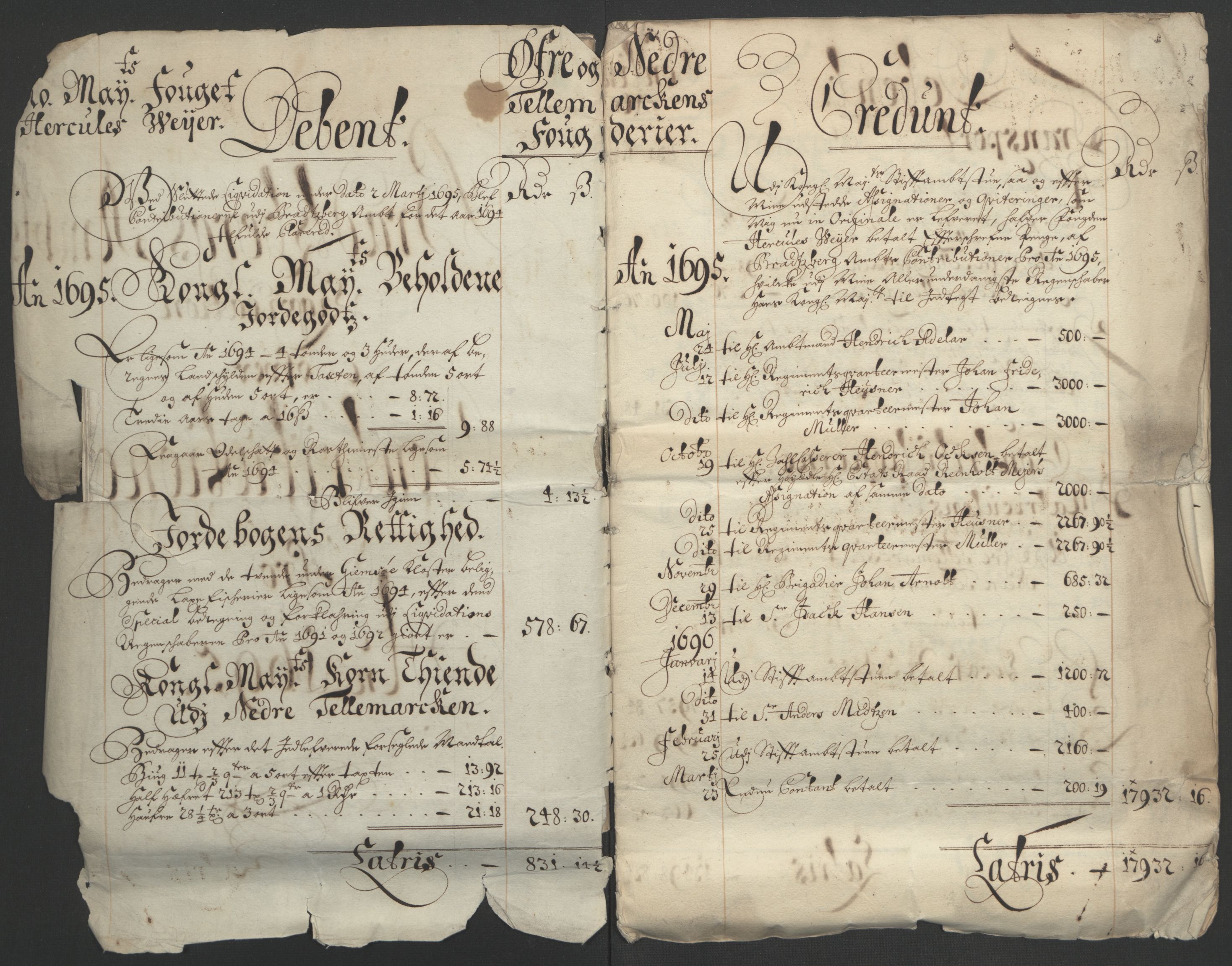 Rentekammeret inntil 1814, Reviderte regnskaper, Fogderegnskap, RA/EA-4092/R36/L2093: Fogderegnskap Øvre og Nedre Telemark og Bamble, 1695, p. 27