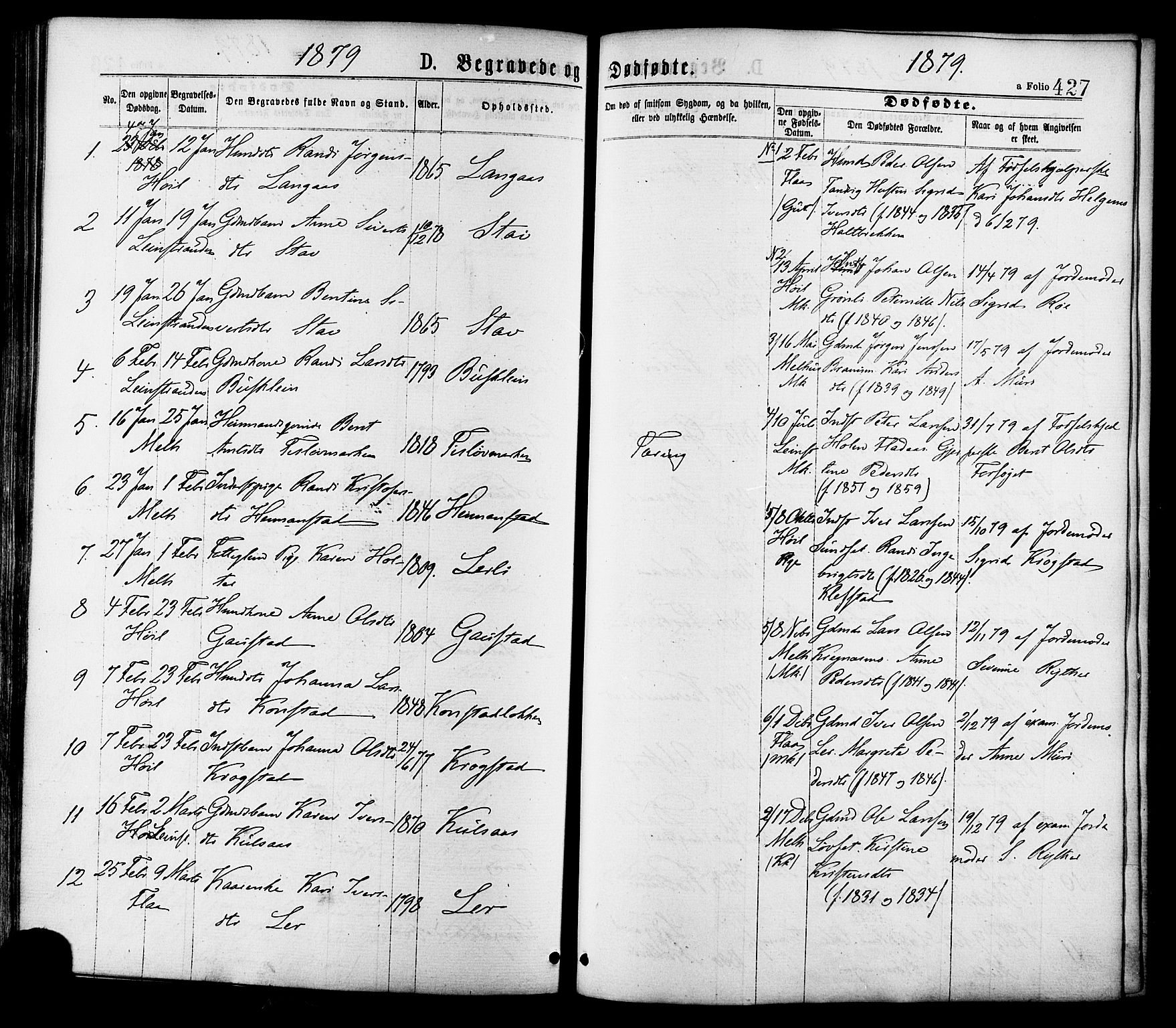 Ministerialprotokoller, klokkerbøker og fødselsregistre - Sør-Trøndelag, AV/SAT-A-1456/691/L1079: Parish register (official) no. 691A11, 1873-1886, p. 427