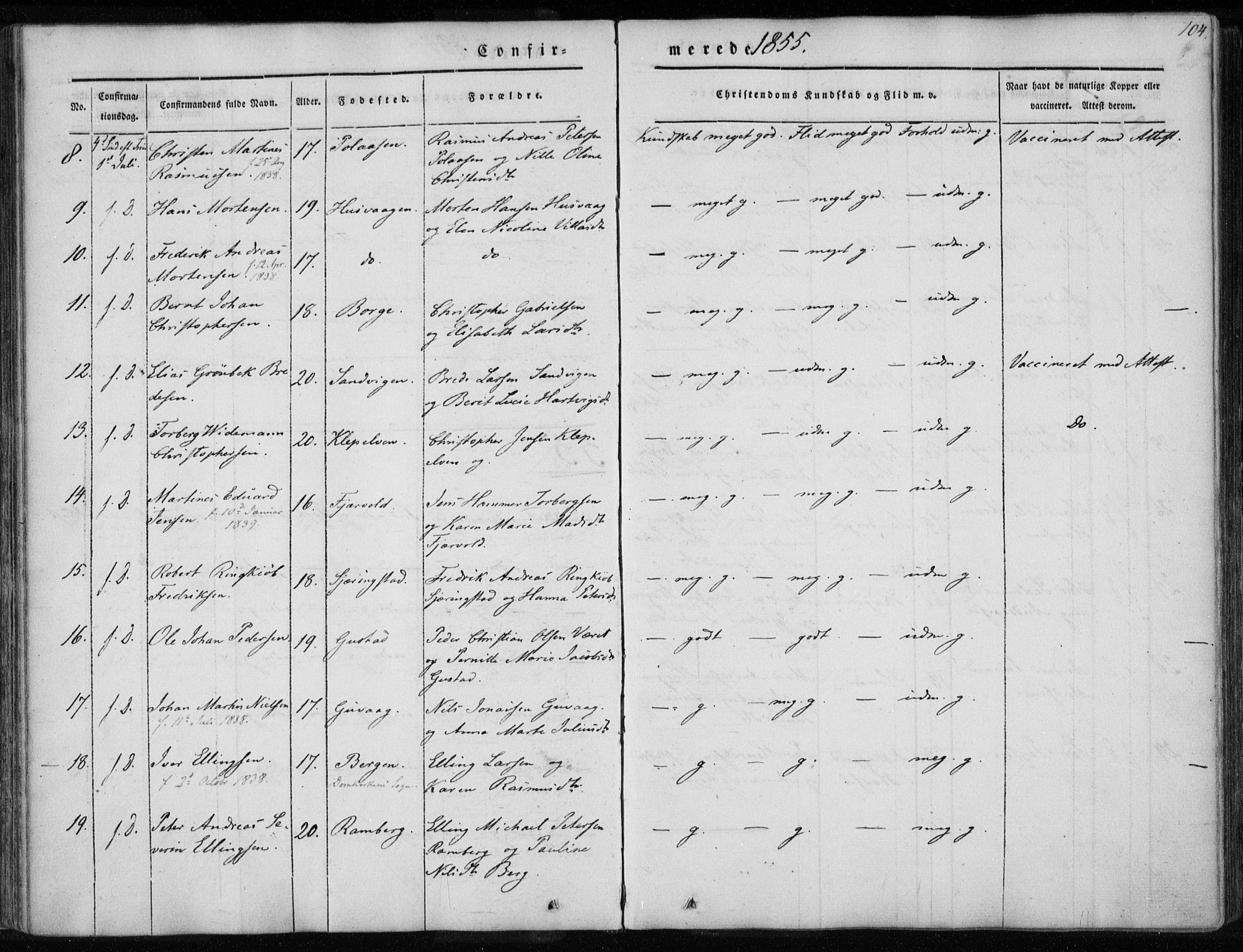 Ministerialprotokoller, klokkerbøker og fødselsregistre - Nordland, SAT/A-1459/891/L1299: Parish register (official) no. 891A04, 1841-1856, p. 104