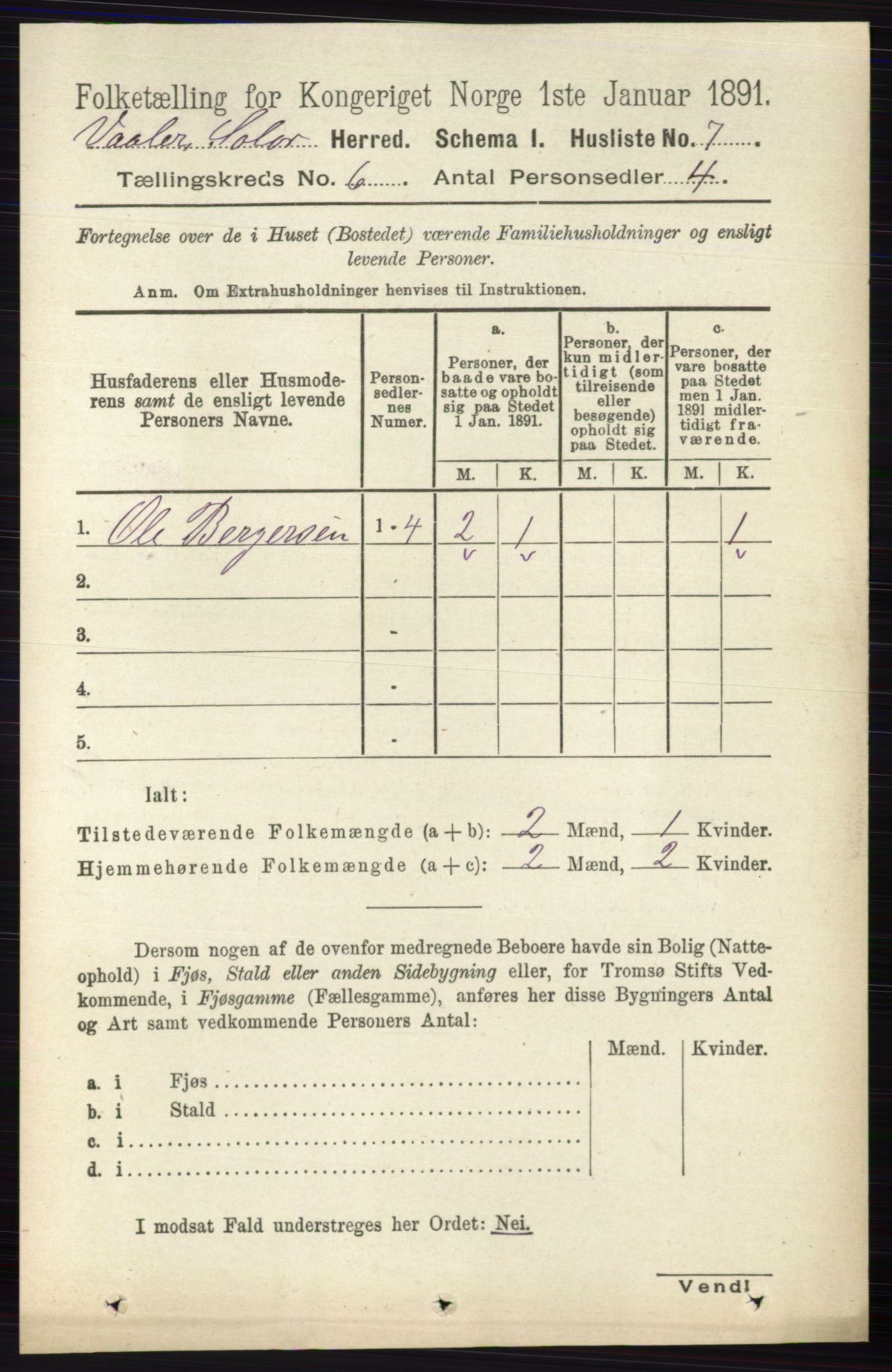 RA, 1891 census for 0426 Våler, 1891, p. 2399