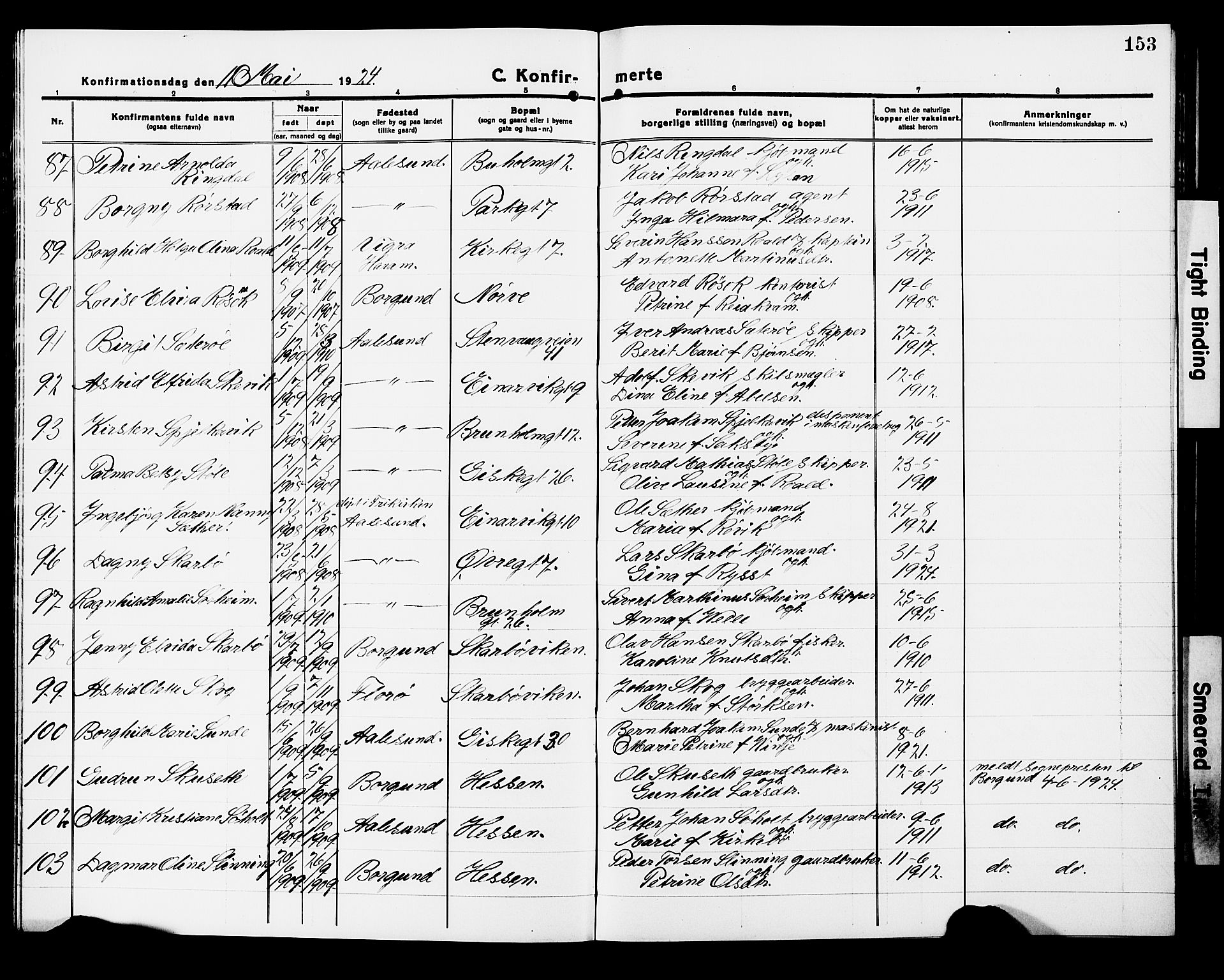 Ministerialprotokoller, klokkerbøker og fødselsregistre - Møre og Romsdal, AV/SAT-A-1454/529/L0472: Parish register (copy) no. 529C09, 1917-1929, p. 153