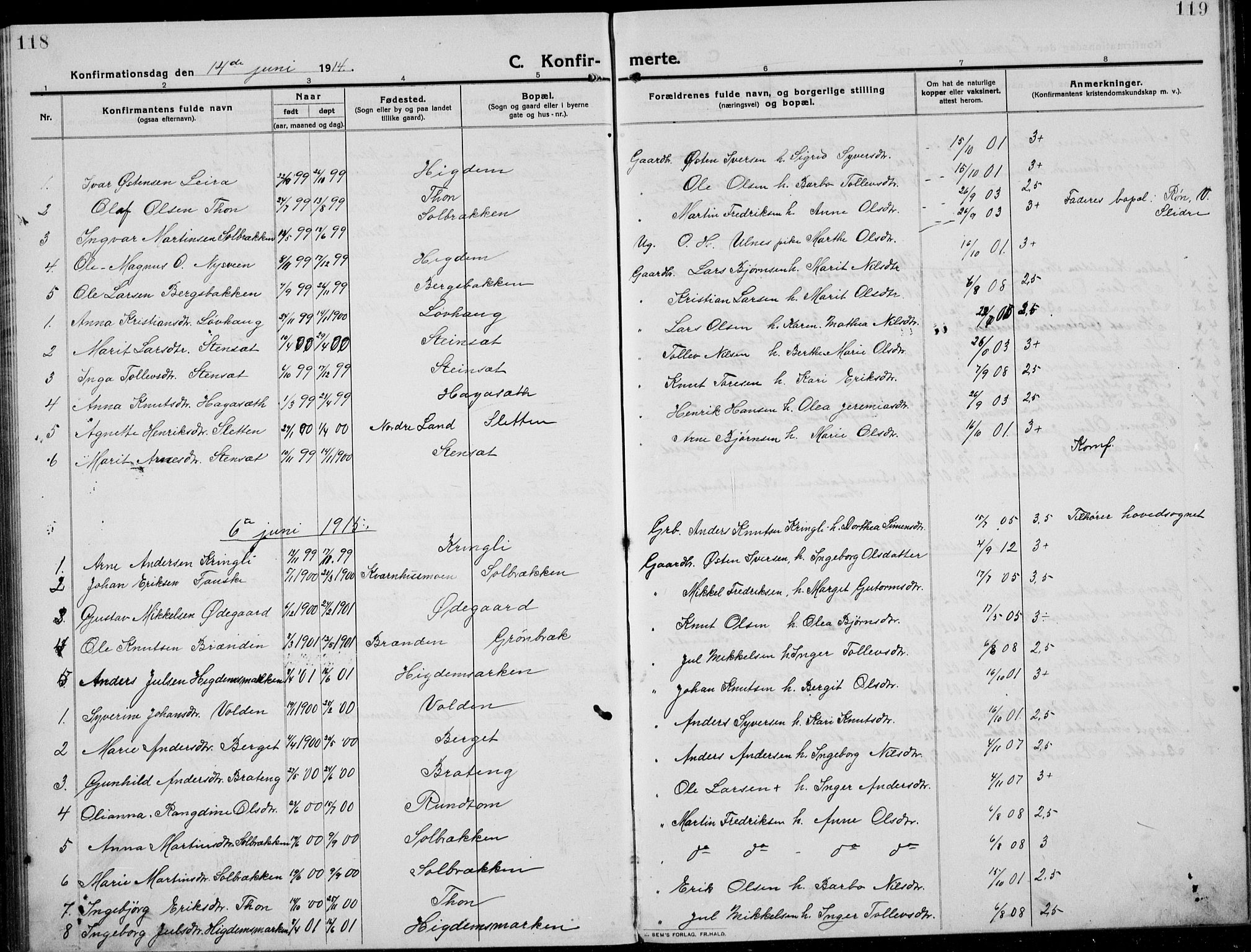 Etnedal prestekontor, AV/SAH-PREST-130/H/Ha/Hab/Habb/L0002: Parish register (copy) no. II 2, 1912-1934, p. 118-119