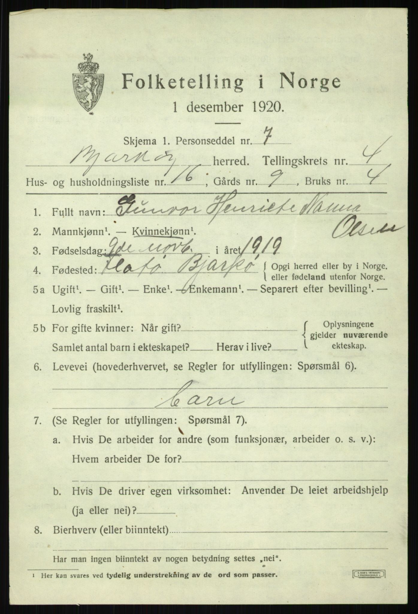 SATØ, 1920 census for Bjarkøy, 1920, p. 2275