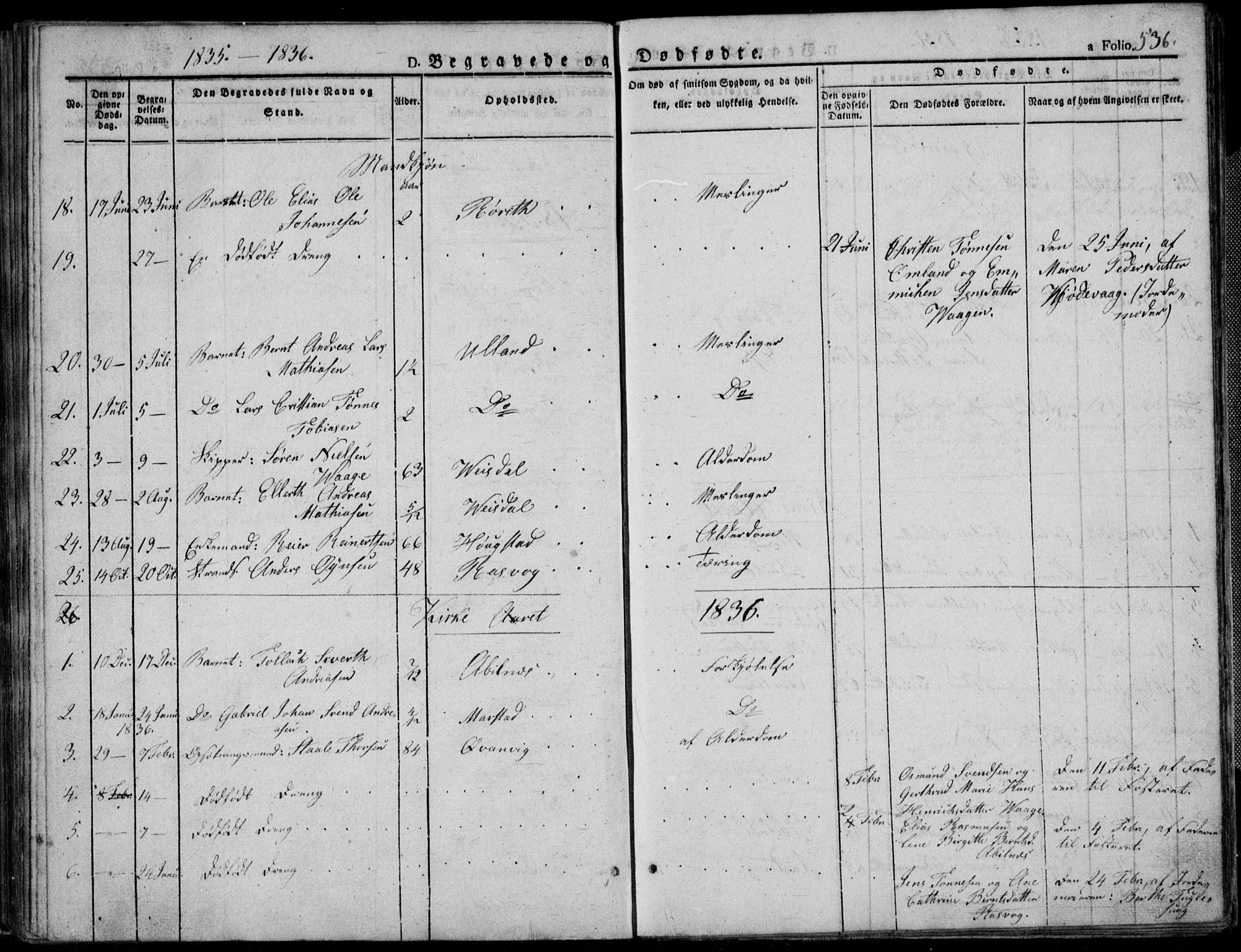 Flekkefjord sokneprestkontor, SAK/1111-0012/F/Fb/Fbb/L0002: Parish register (copy) no. B 2b, 1831-1866, p. 536