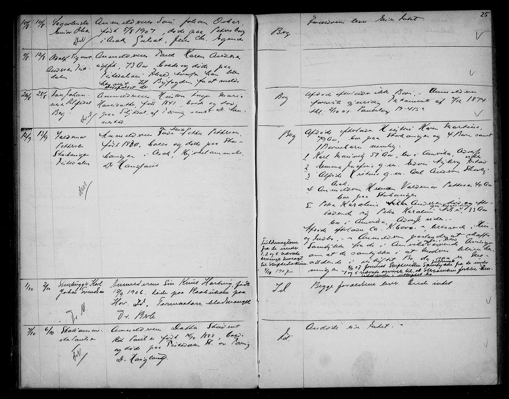 Idd og Marker sorenskriveri, AV/SAO-A-10283/H/Ha/Haa/L0001/0004: Dødsanmeldelsesprotokoller / Dødsanmeldelsesprotokoll, 1905-1910, p. 25