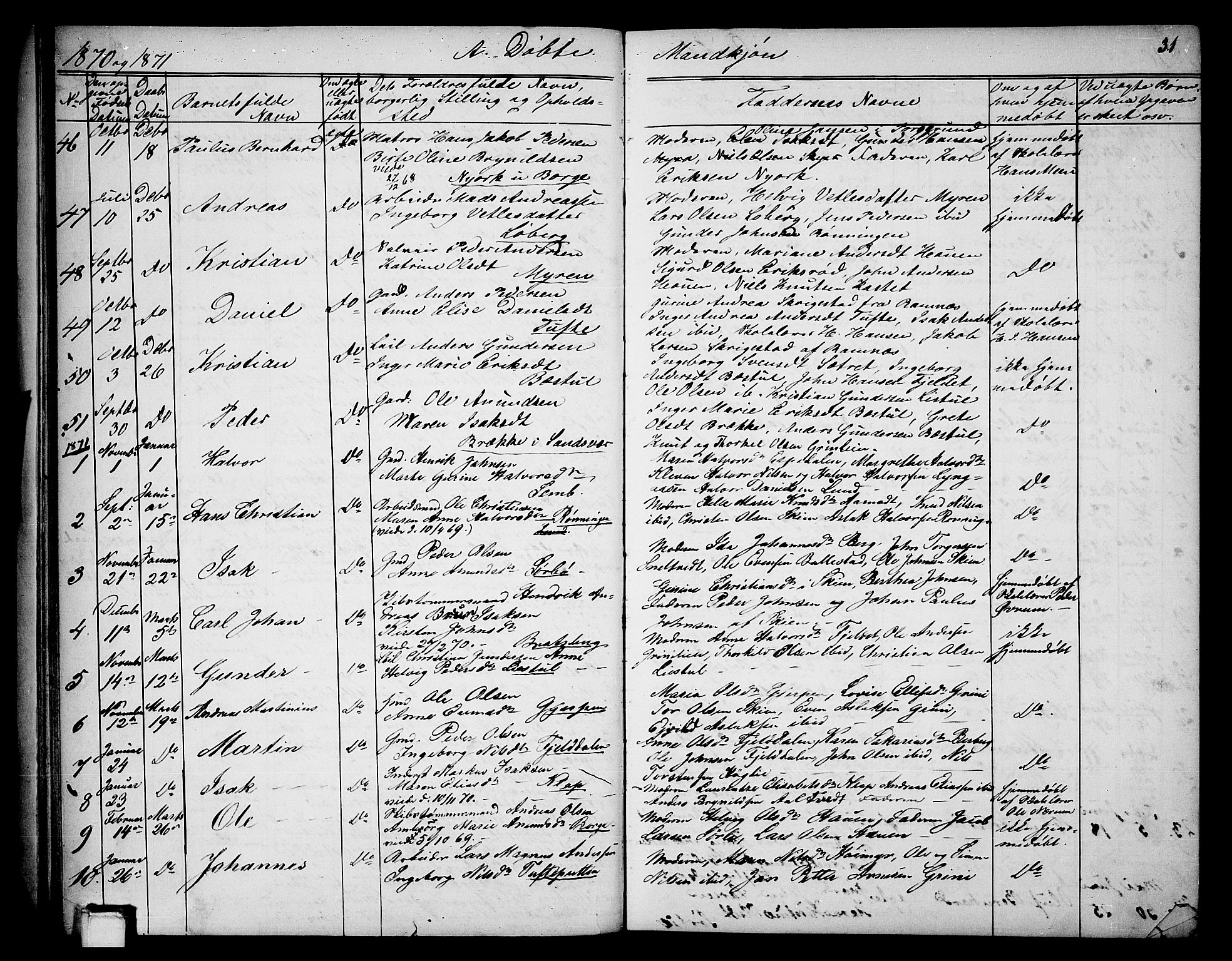 Gjerpen kirkebøker, SAKO/A-265/G/Ga/L0001: Parish register (copy) no. I 1, 1864-1882, p. 31