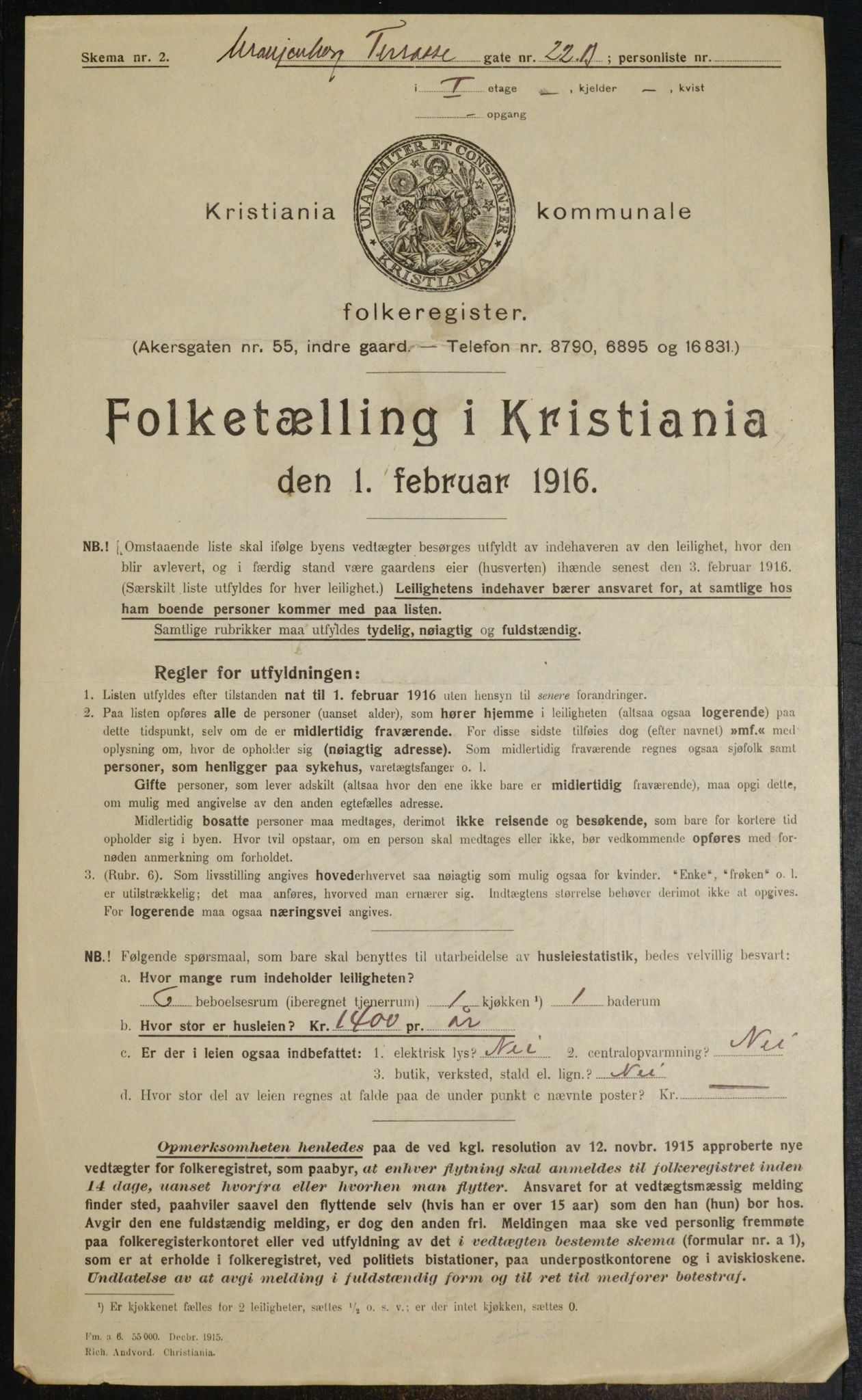 OBA, Municipal Census 1916 for Kristiania, 1916, p. 124070