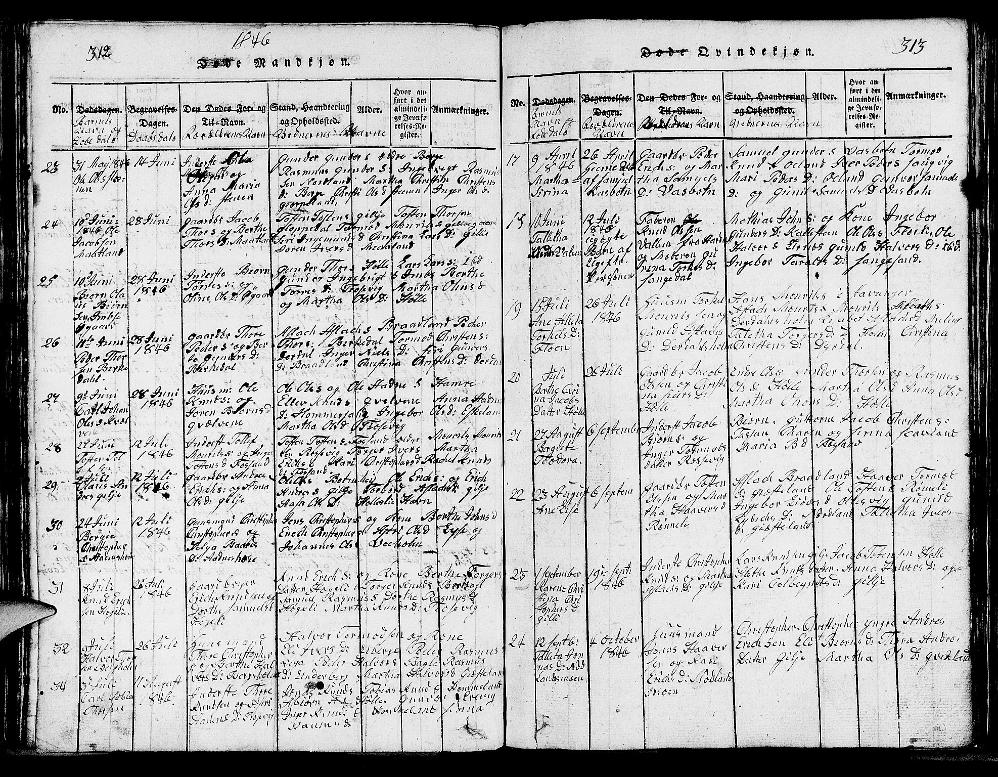 Strand sokneprestkontor, SAST/A-101828/H/Ha/Hab/L0002: Parish register (copy) no. B 2, 1816-1854, p. 312-313
