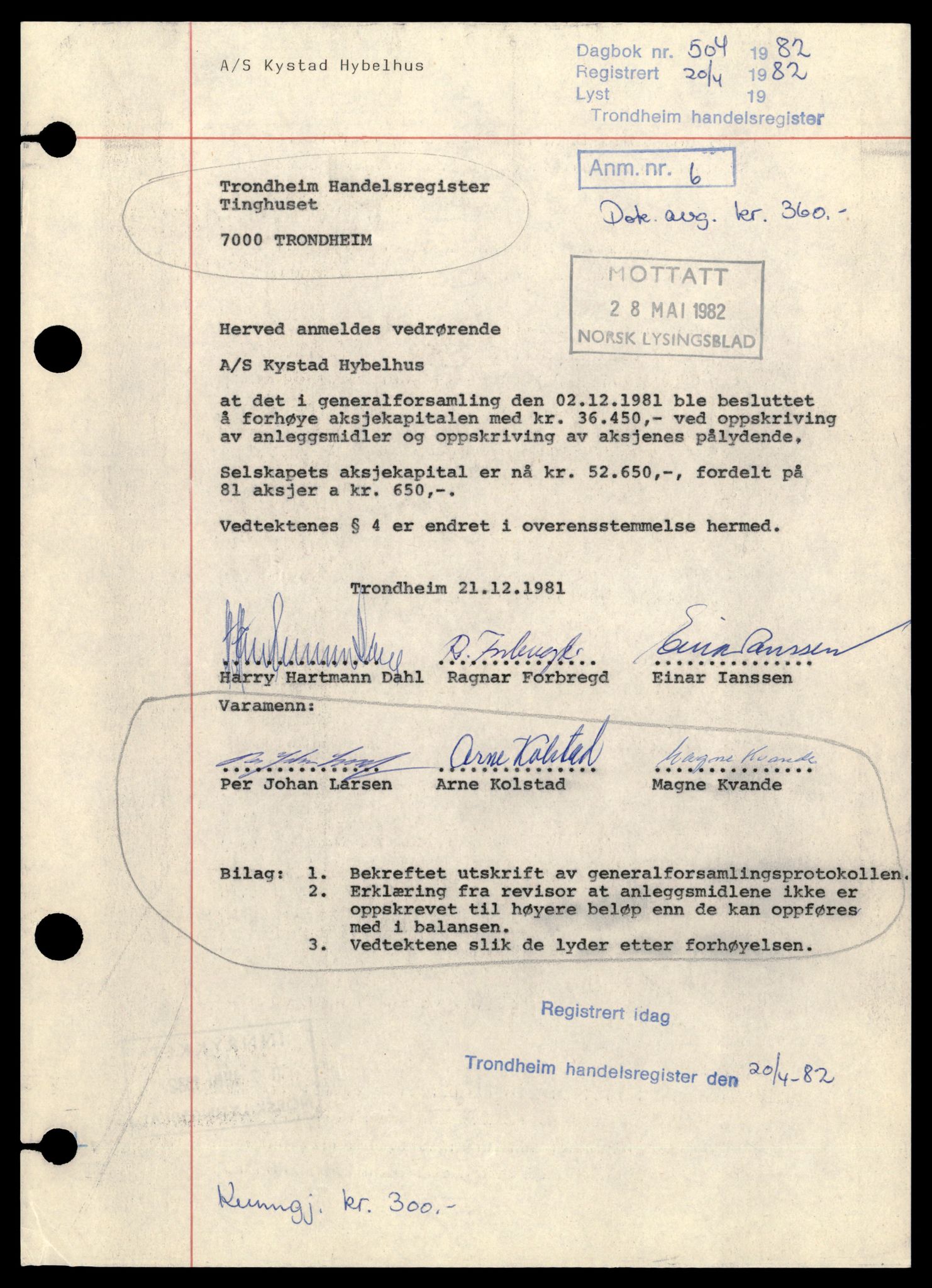 Trondheim byfogd, AV/SAT-A-0003/2/J/Jd/Jdd/L0030: Aksjeselskap, Ky-La, 1944-1990, p. 5