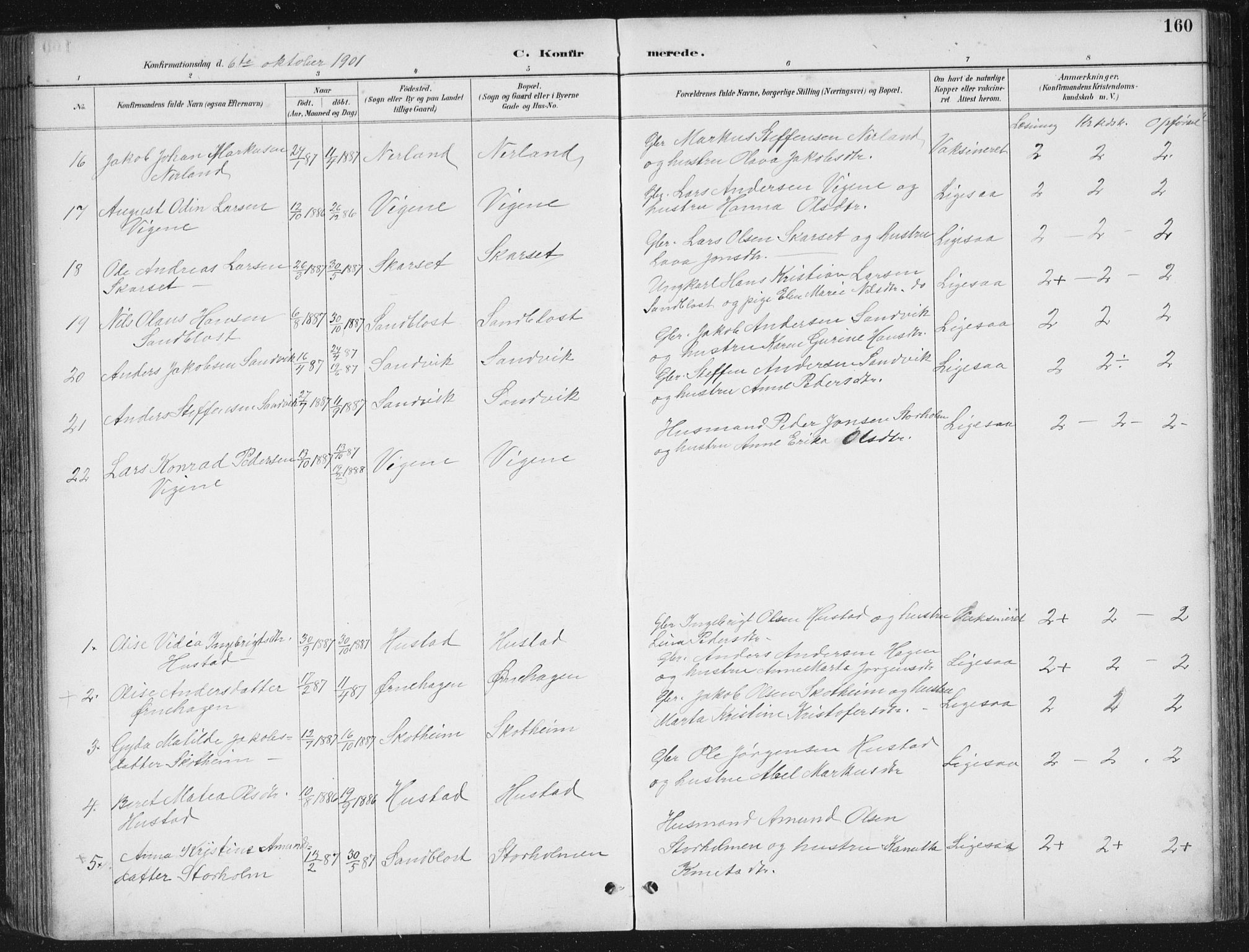 Ministerialprotokoller, klokkerbøker og fødselsregistre - Møre og Romsdal, AV/SAT-A-1454/567/L0783: Parish register (copy) no. 567C03, 1887-1903, p. 160