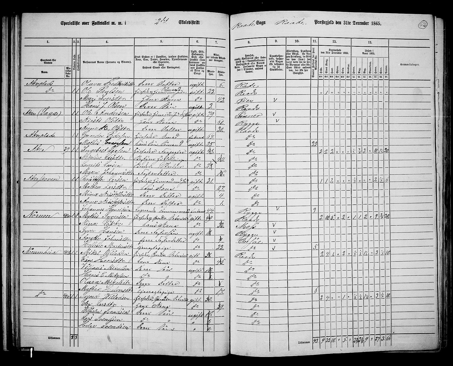 RA, 1865 census for Råde, 1865, p. 56