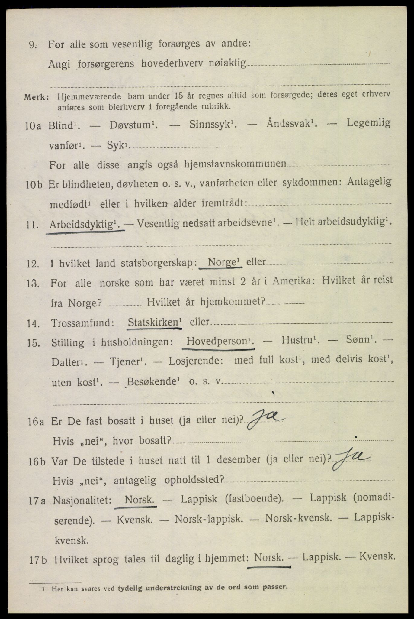 SAT, 1920 census for Gimsøy, 1920, p. 1212