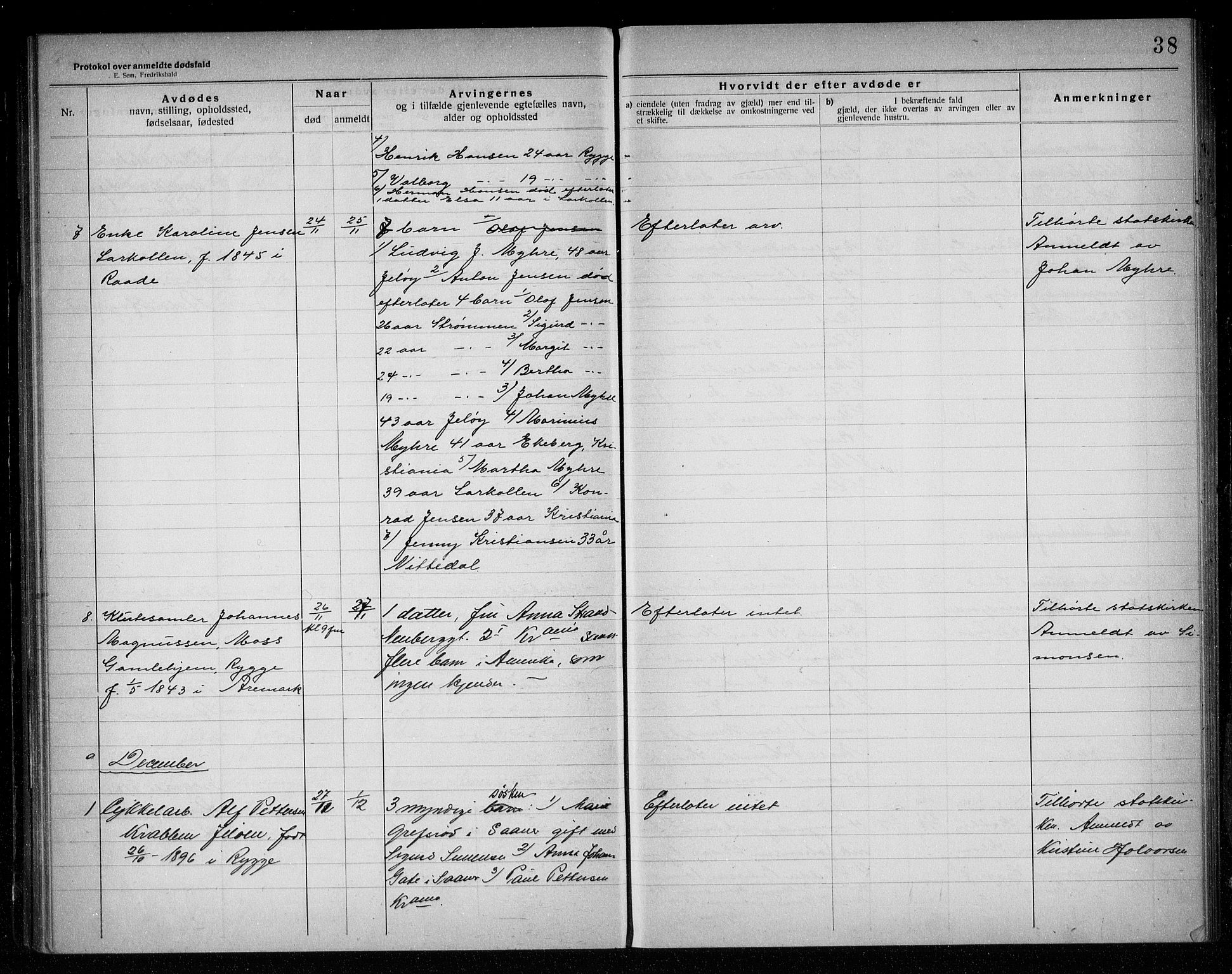 Rygge lensmannskontor, AV/SAO-A-10005/H/Ha/Haa/L0007: Dødsfallsprotokoll, 1920-1925, p. 38